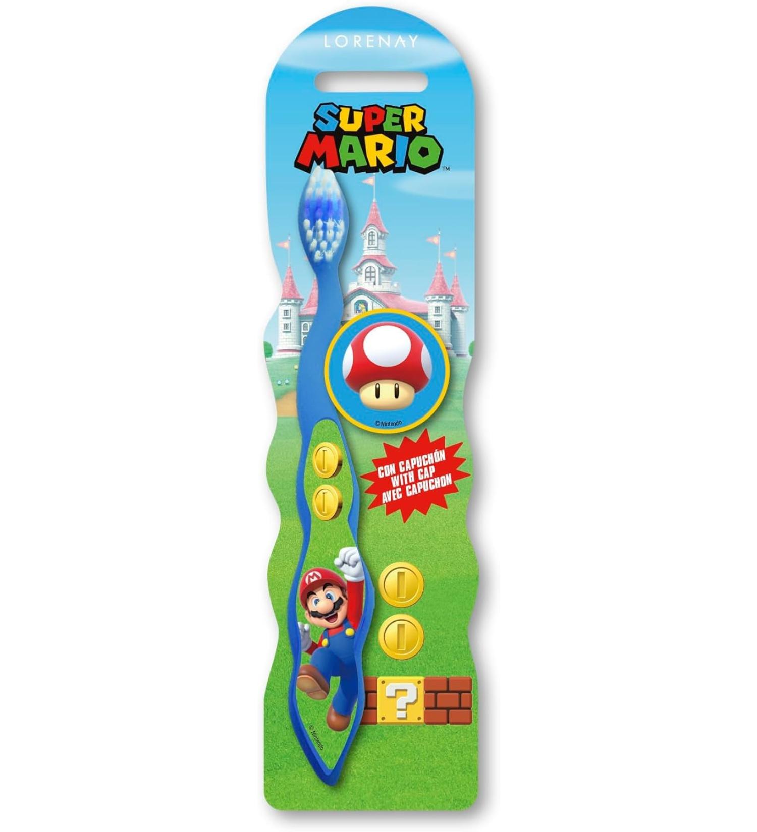 Super Mario Toothbrush with Protection Cap Comfortable Handle and Soft Bristles for Kids Multicolor 1 Count (Pack of 1)