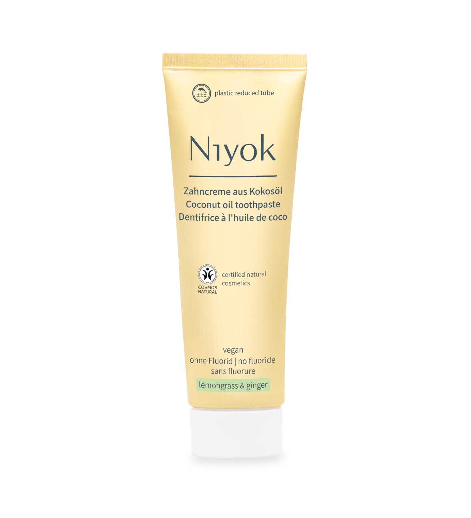 Niyok Organic Coconut Oil Toothpaste with Lemon Grass & Ginger (75ml) | Natural Fluoride-Free Vegan Toothpaste for Whiter Teeth & Gum Protection - Buy Online on GoSupps.com