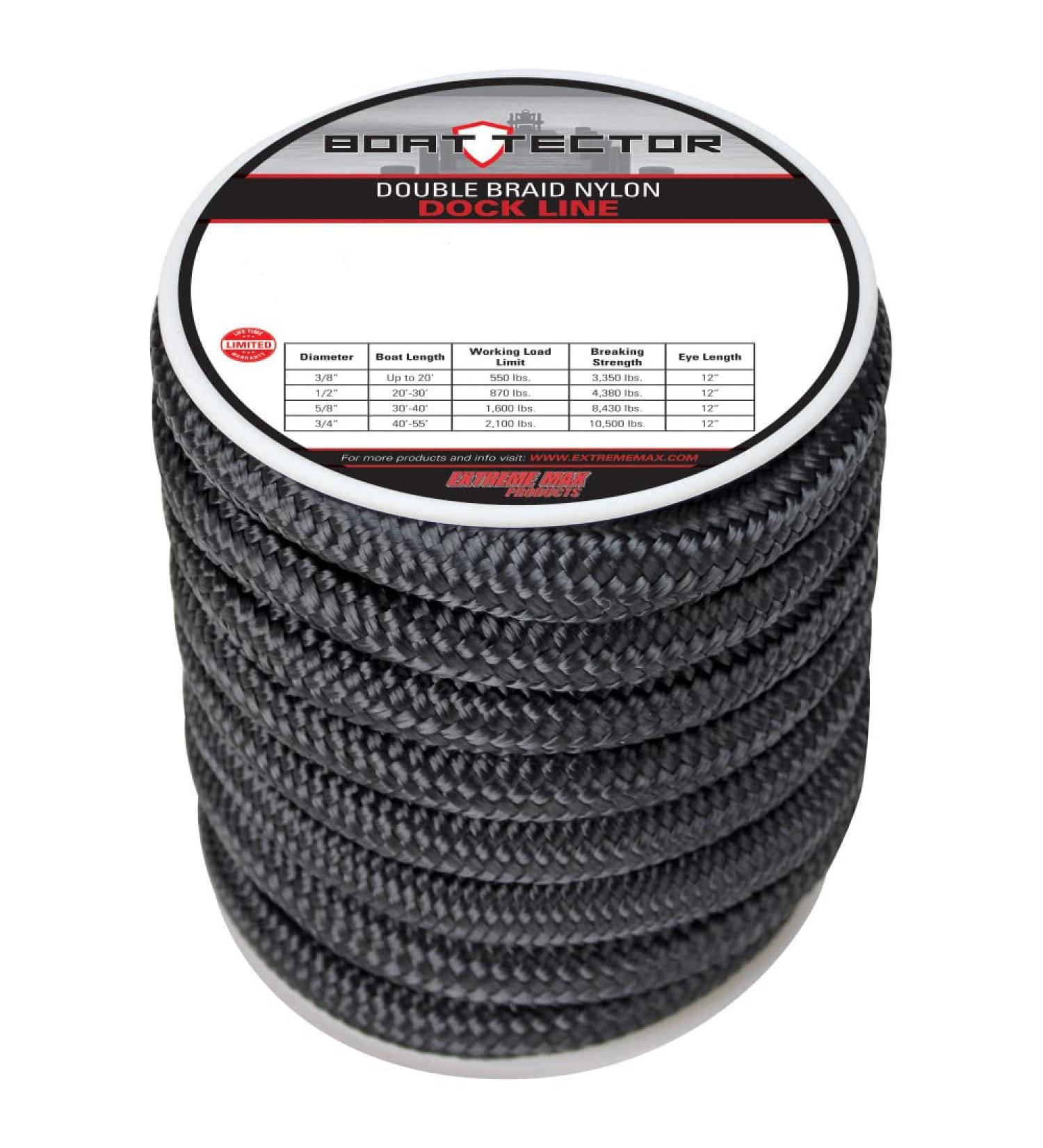 Extreme Max 3006.2309 BoatTector 3/4 x 30' Double Braid Nylon Dock Line - Black - Buy Online on GoSupps.com