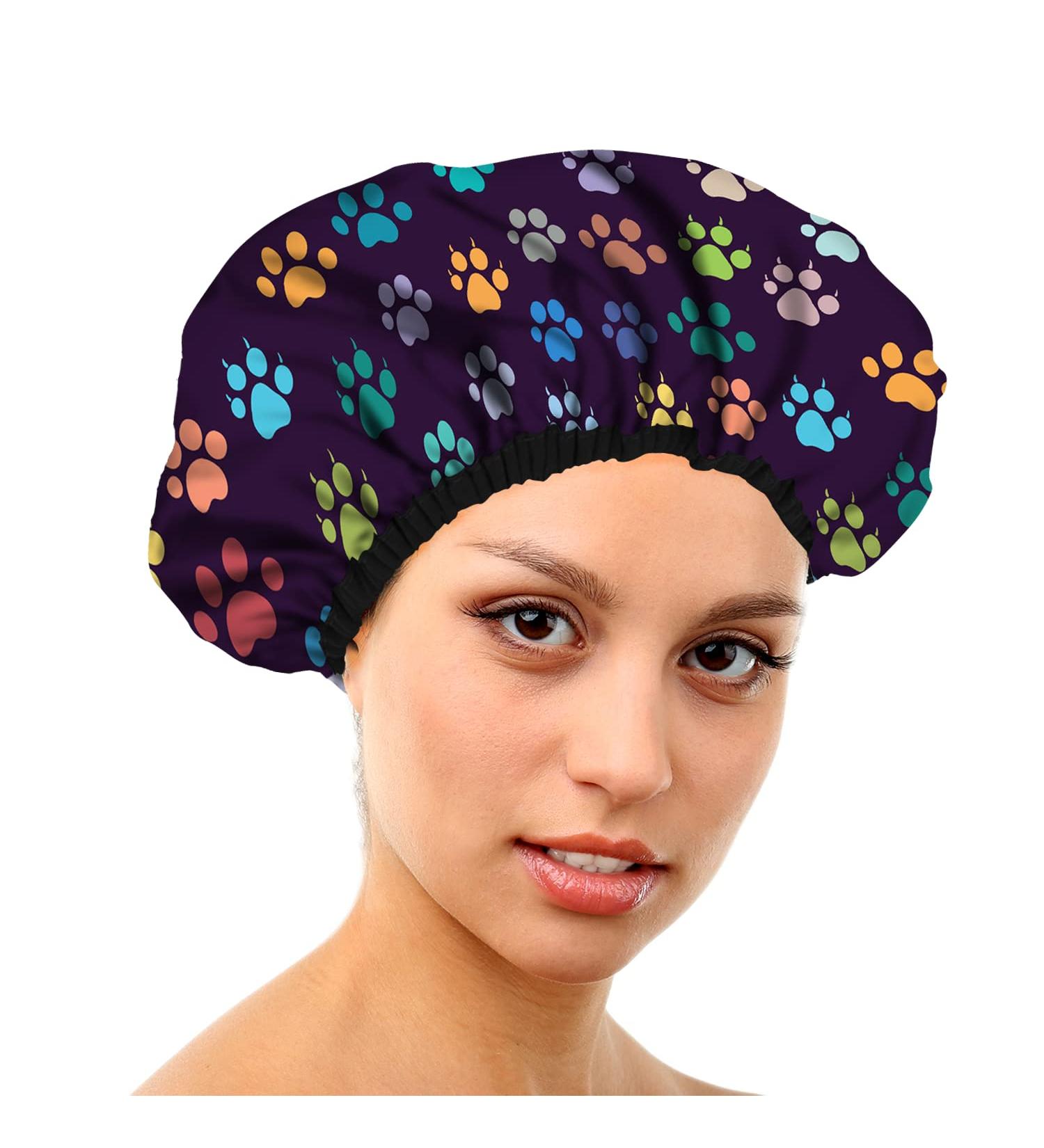 Reusable Waterproof Shower Cap for Women - Large Dog Paw Pattern 11.8in - Hair Protection Bath Cap - Buy Online on GoSupps.com