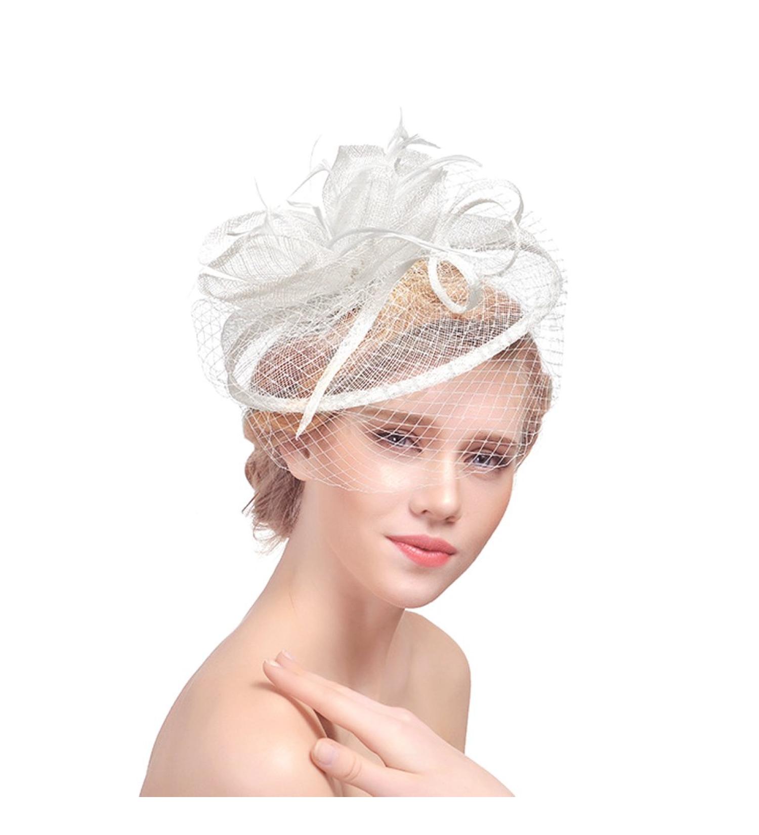 Tulle Fascinator Hats with Spring Flower Clip - Elegant Hair Accessories for Weddings & Tea Parties - Women's Veil Head Jewelry in White - Buy Online on GoSupps.com