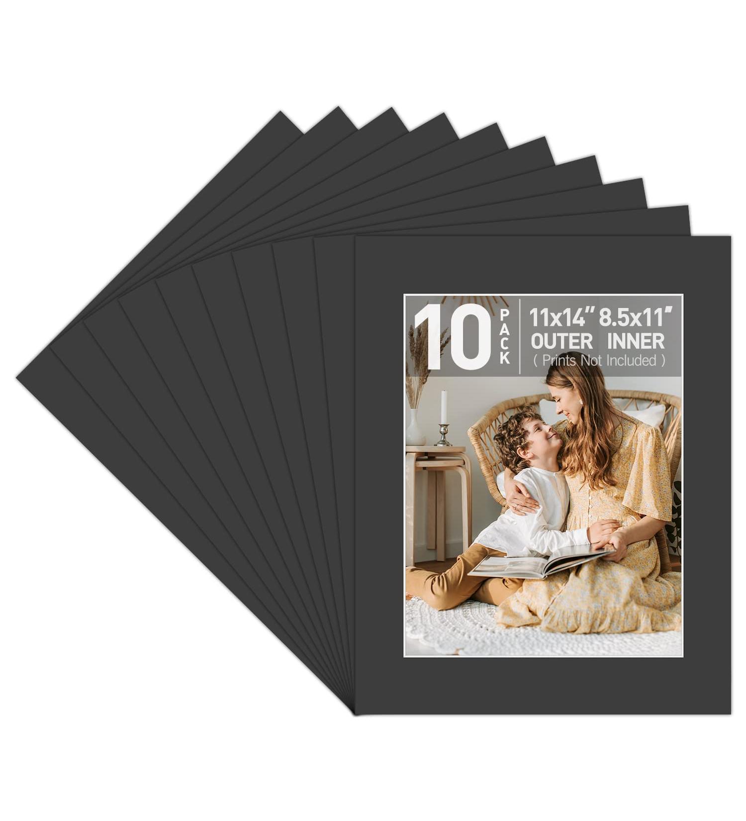 Golden State Art 11x14 Black Pre-Cut Picture Mats (10 Pack) - Acid Free, High Premier Bevel Cut with White Core for 8.5x11 Photos - Buy Online on GoSupps.com