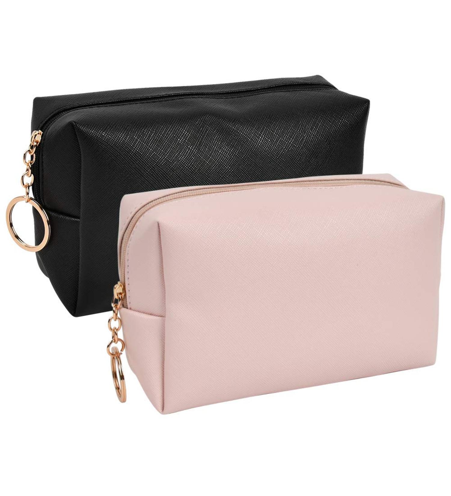 2-Piece PU Travel Makeup Storage Bag - Waterproof Organizer for Women Men & Kids - Pink & Black Cosmetic Bags - Buy Online on GoSupps.com
