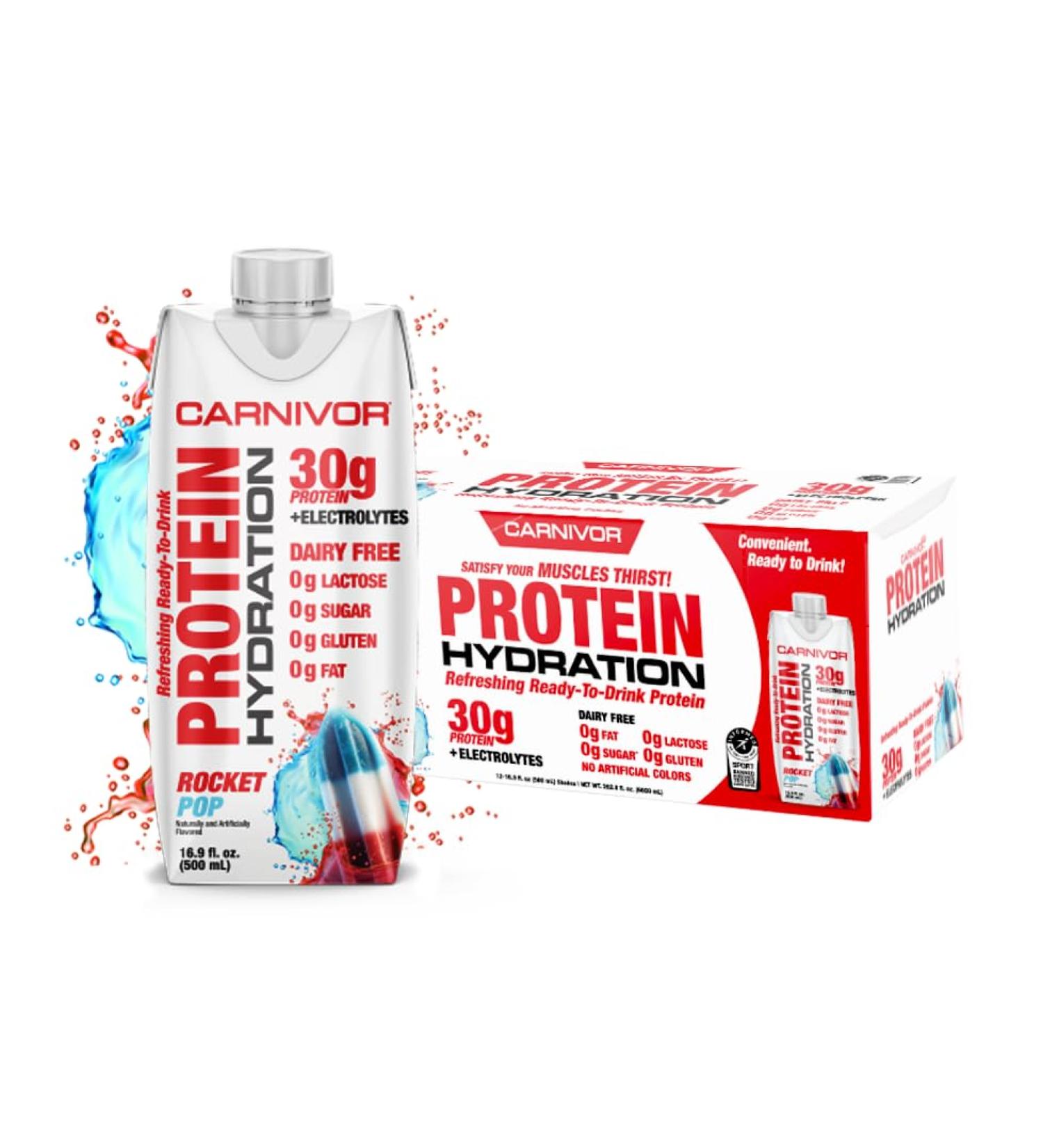 MuscleMeds Carnivor Protein Hydration RTD Ready to Drink Lactose Free Sugar Free 30g Isolate Protein Halal Certified Rocket Pop 16.9 Fl Oz (Pack of 12) - Buy Online on GoSupps.com