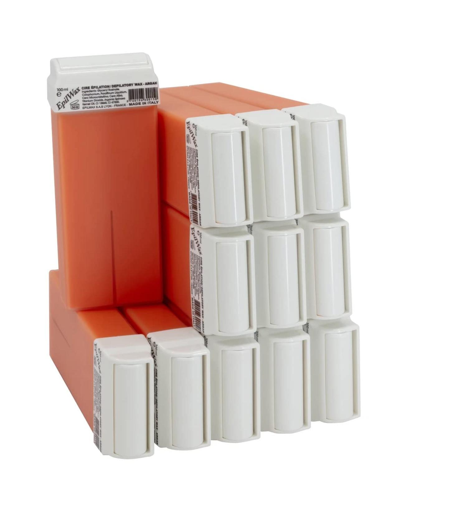 EpilWax Set of 12 Argan Wax Cartridges for Hair Removal - Large 100 ml Roll-on Waxing Refills Argan 100 ml (Pack of 12) - Buy Online on GoSupps.com