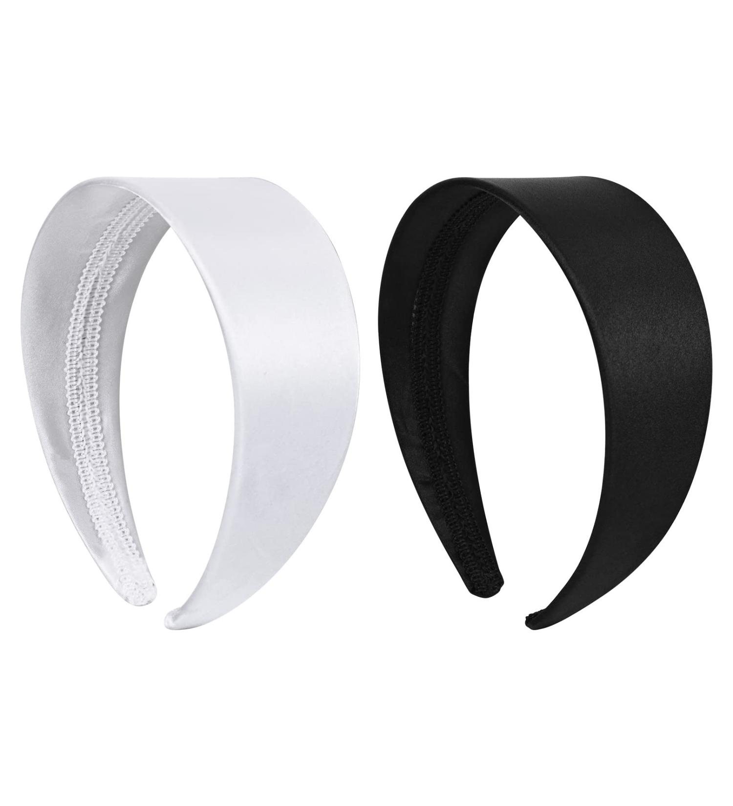 DEEKA 2 Inch Wide Satin Headband for Women and Girls - White/Black 2 Pack - Stylish Hair Accessory - Buy Online on GoSupps.com