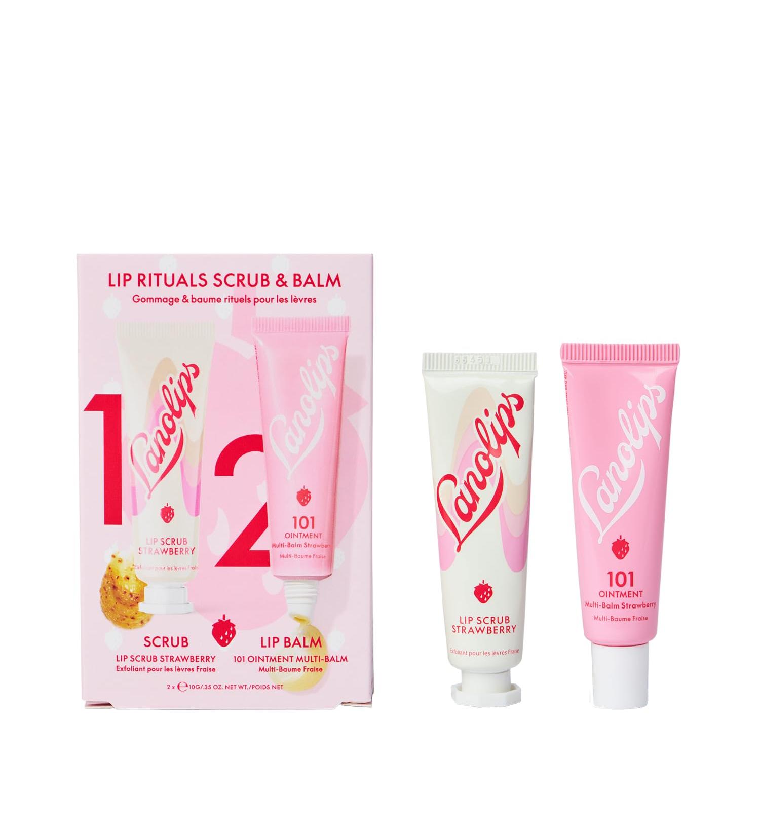 Lanolips Strawberry Lip Scrub & Lip Balm Set - Lip Rituals Lip Care Kit Infused with Pure Lanolin & Strawberry Extract - Gently Smoothes and Hydrates Dry Skin (2 Count) - Buy Online on GoSupps.com