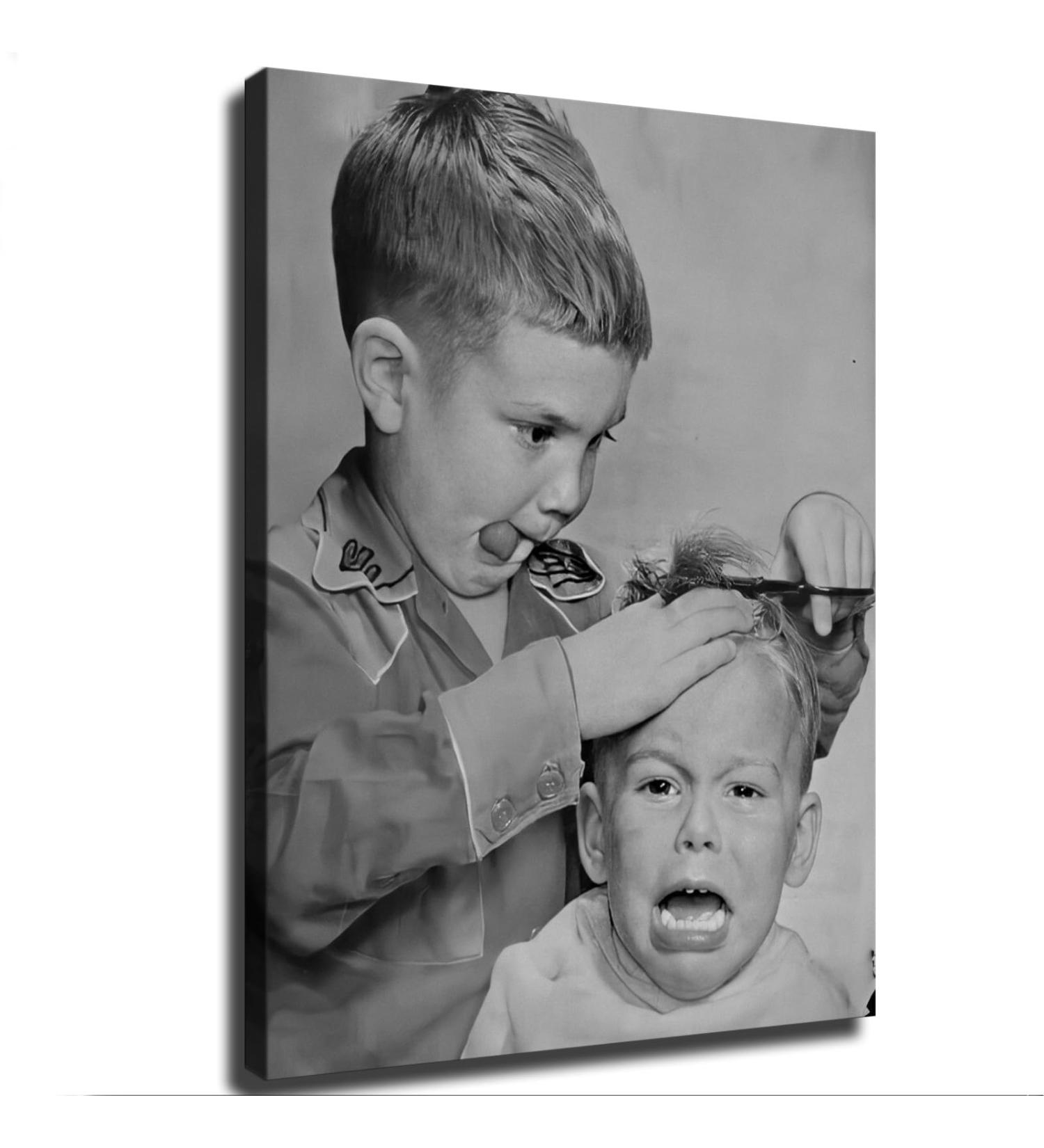 Vintage Black & White Hair Salon Poster - Unframed Canvas Wall Art for Barbershop & Home Decor (16x20inch - Buy Online on GoSupps.com