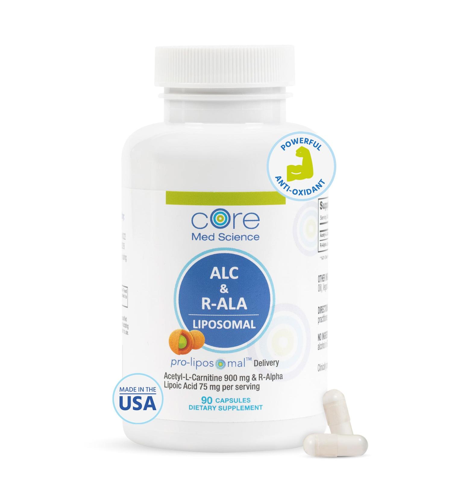 Core Med Science Liposomal ALC & R-ALA Capsules - 900mg Acetyl-L-Carnitine & 75mg R-Alpha Lipoic Acid - Boost Energy Focus & Cognitive Function - 90 Count - Buy Online on GoSupps.com