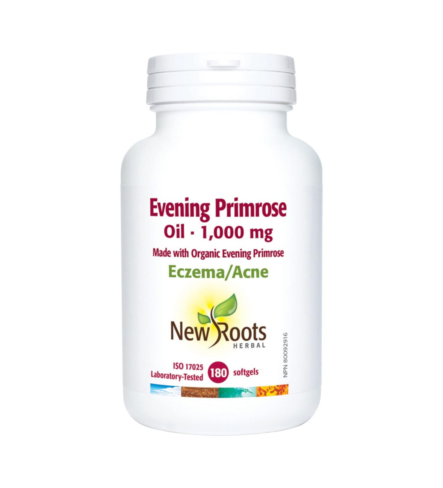 New Roots Herbal - Evening Primrose Oil 1 000 mg - 180 softgels - Made with Organic Evening Primrose - Eczema/Acne 180 count (Pack of 1) - Buy Online on GoSupps.com