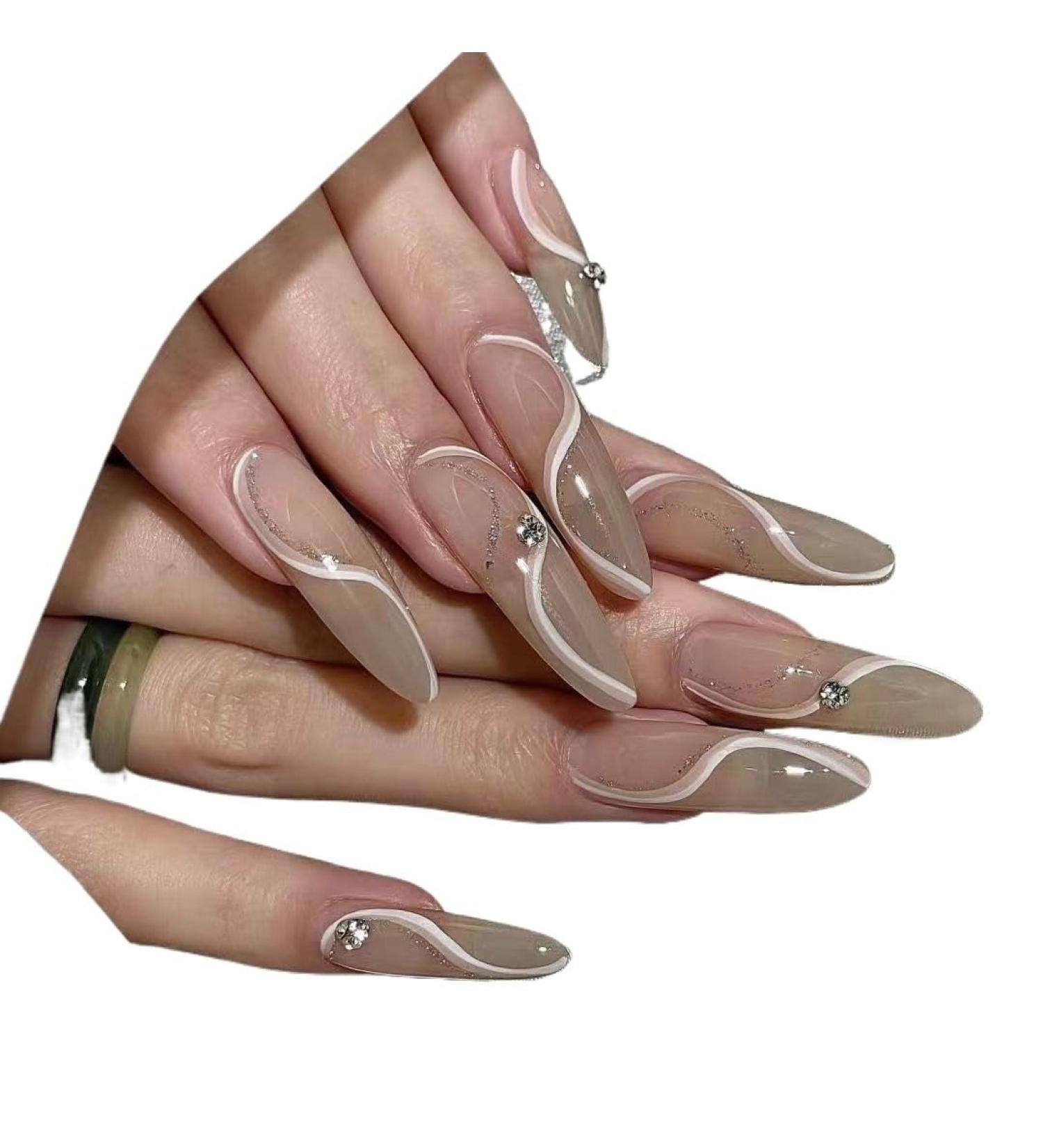 Temperament-enhancing manicure hand-wearing ribbon manicure finished product detachable nail patch flash drill.(XS)