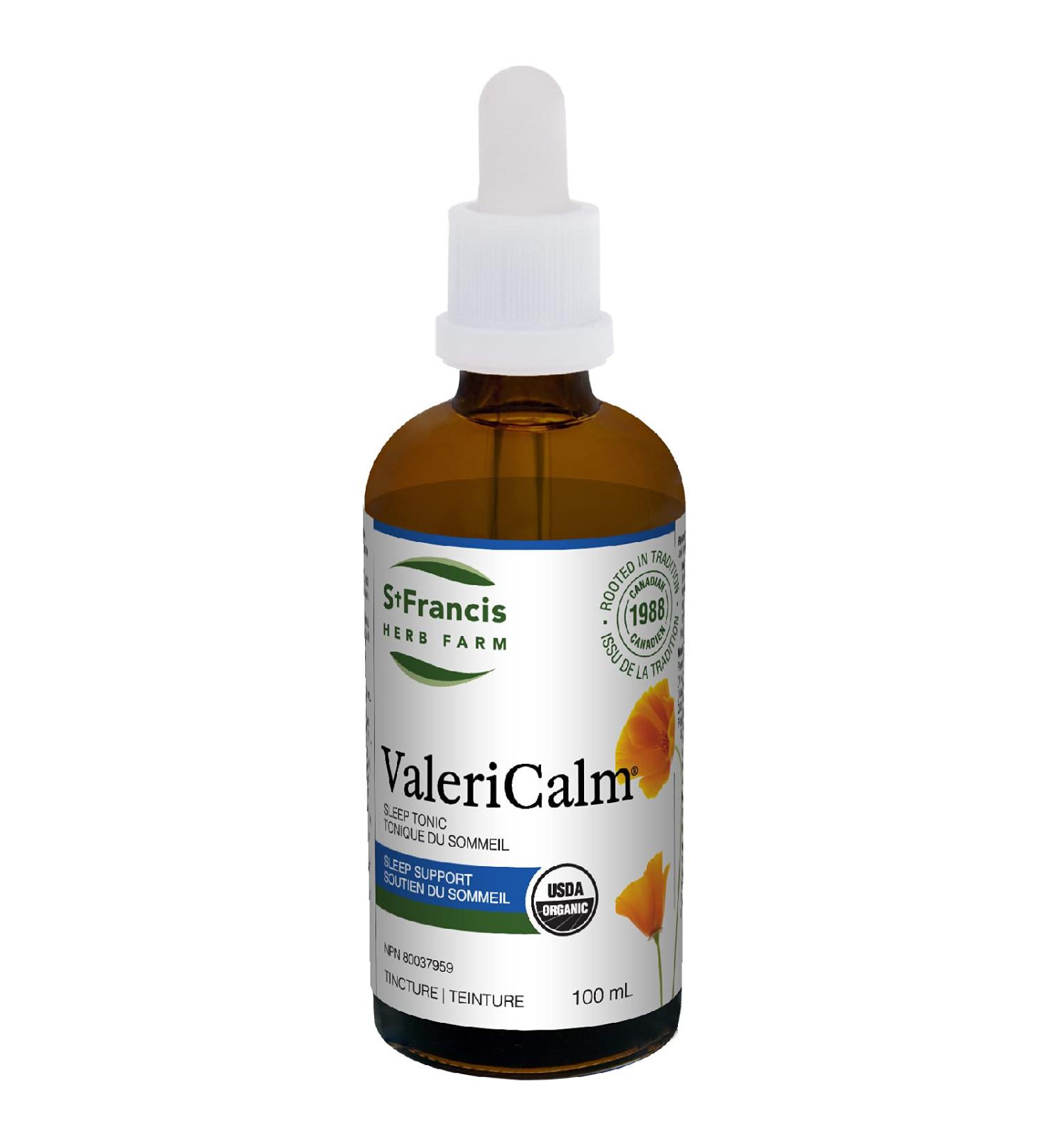 St. Francis Herb Farm Valericalm | Herbal Tincture | Sleep Support Tonic | Helps Relieve Nervousness | Certified Organic | Passion Flower | California Poppy | Chamomile | 100 mL 100 ml (Pack of 1) - Buy Online on GoSupps.com