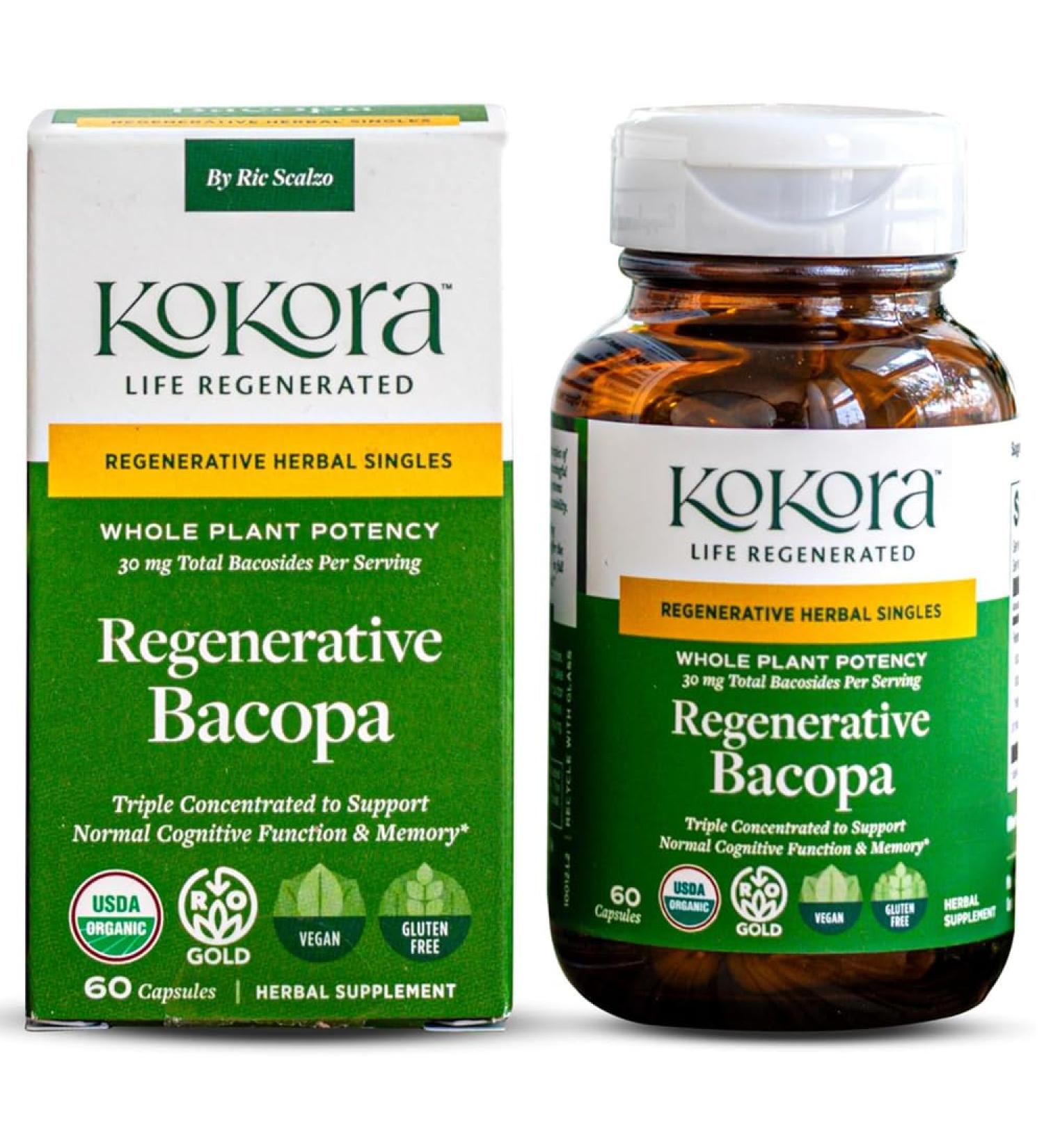kokora Regenerative Bacopa - Organic Adaptogenic Bacopa Supplement - Cognitive Function Memory Support* - 60 Capsules - 30 Servings - Buy Online on GoSupps.com