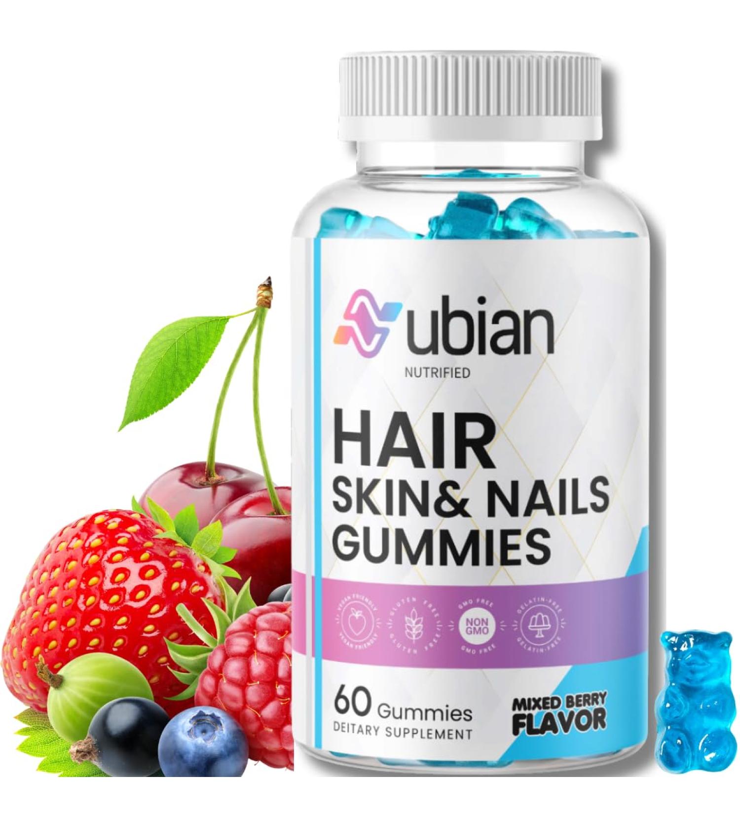 NUBIAN NUTRIFIED Biotin Gummies 10000mcg for Hair Skin & Nails Vitamin B7 Supplement for Women & Men Supports Healthy Growth Radiant Skin & Strong Nails Vegan Mixed Berry Flavor 60 Count - Buy Online on GoSupps.com