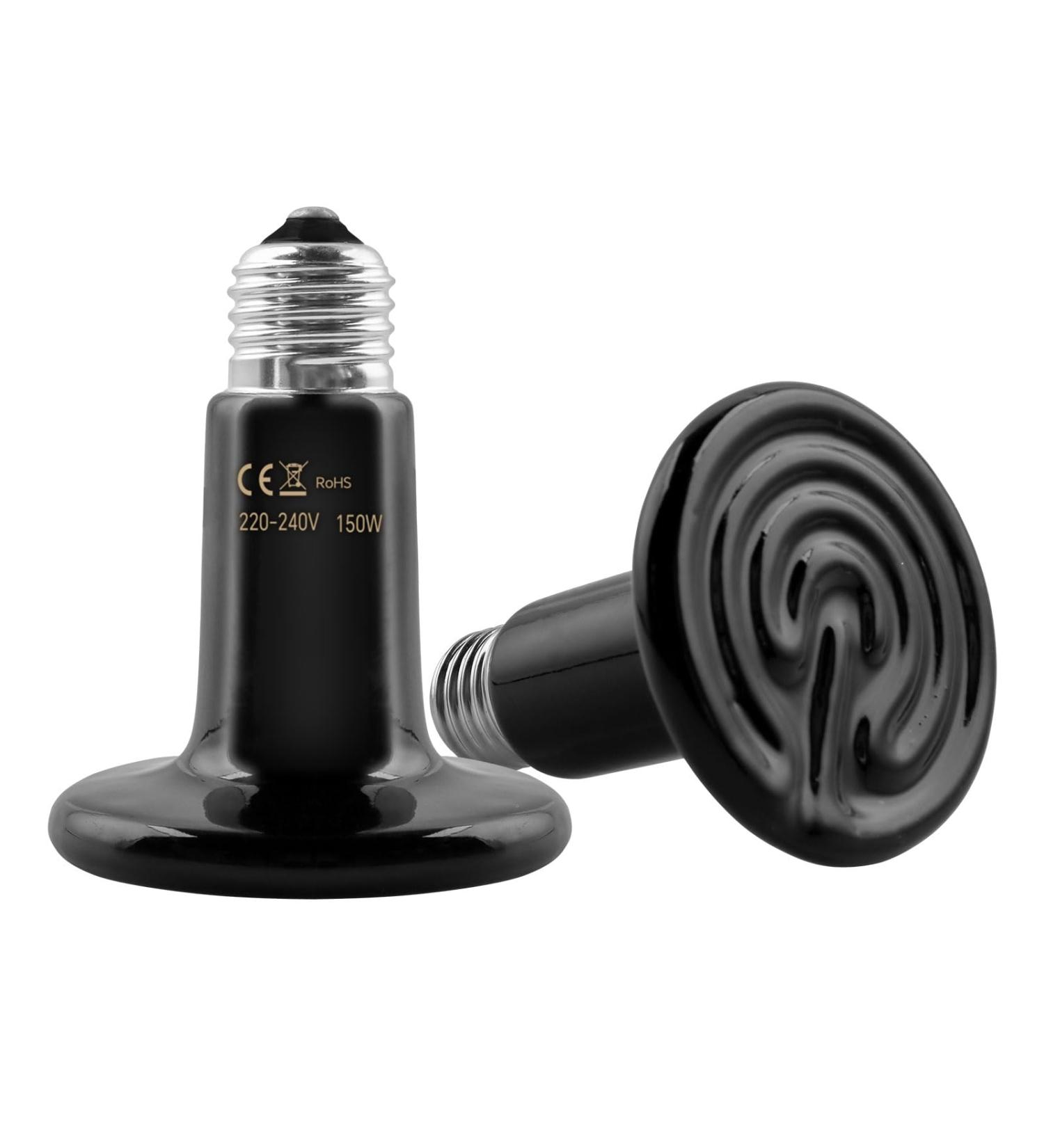 Caldarax 2 Pack 150W Terrarium Reptile Heat Bulb E27 Infrared Ceramic Heating Lamps AC 220-240V Ceramic Heat Emitter for Reptiles Lizards Tortoise Snakes Chicken - Buy Online on GoSupps.com
