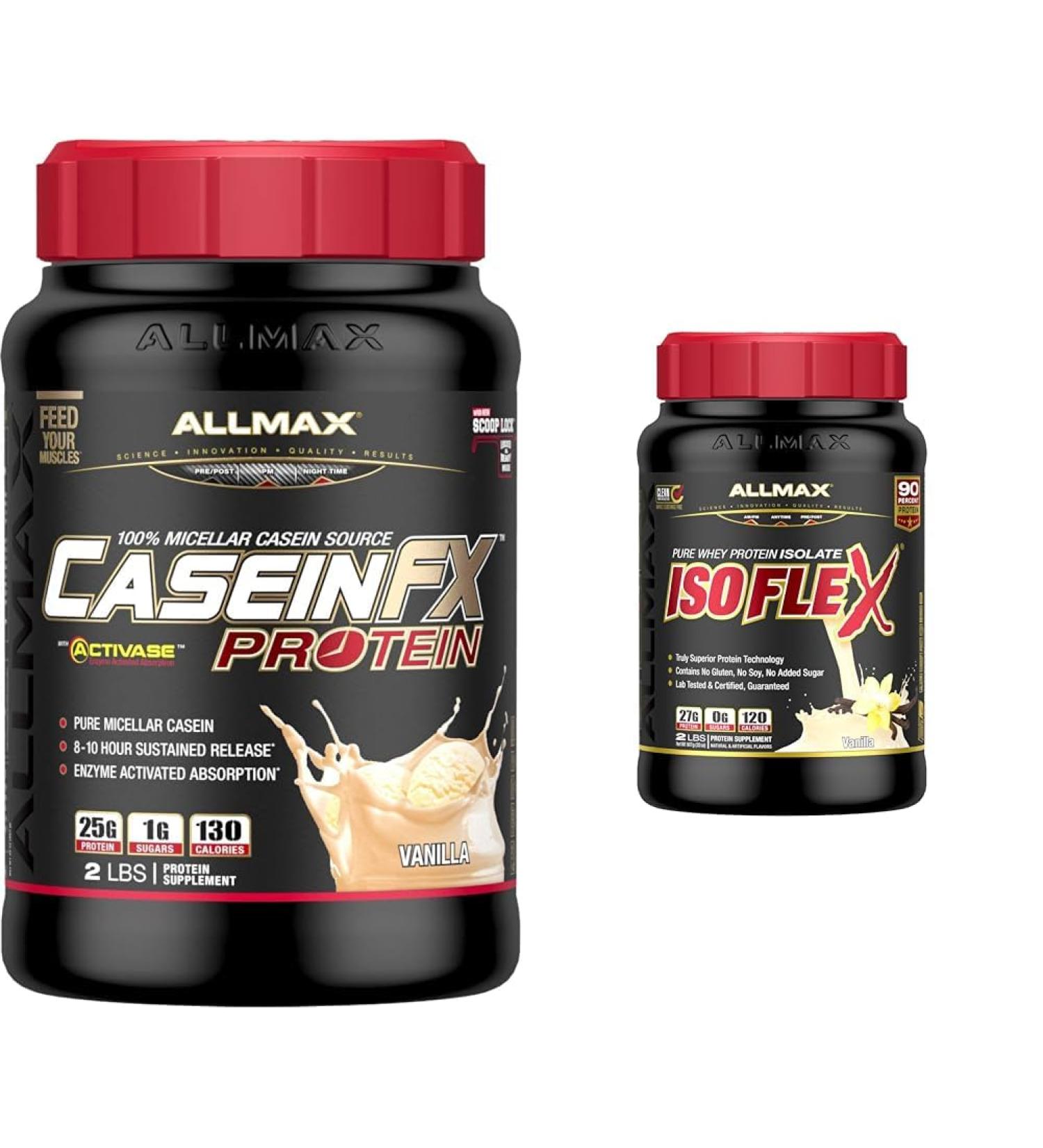 ALLMAX CASEIN-FX Vanilla 2lb & Isoflex 100% Ultra-Pure Whey Protein Isolate Vanilla 2 lb - Buy Online on GoSupps.com