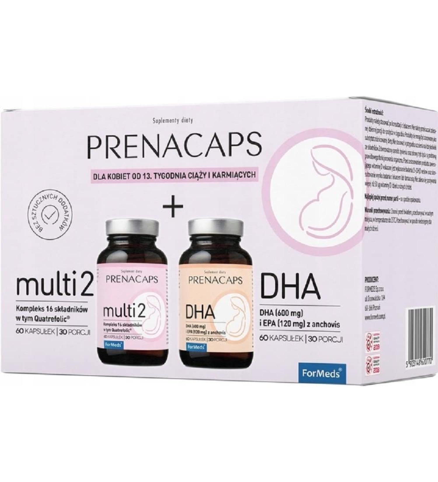  ForMeds Prenacaps Multi 2 + DHA - 600 mg DHA and 120 mg EPA - Pregnancy - Resistance - Dietary supplement for pregnant women - 120 capsules - Buy Online on GoSupps.com