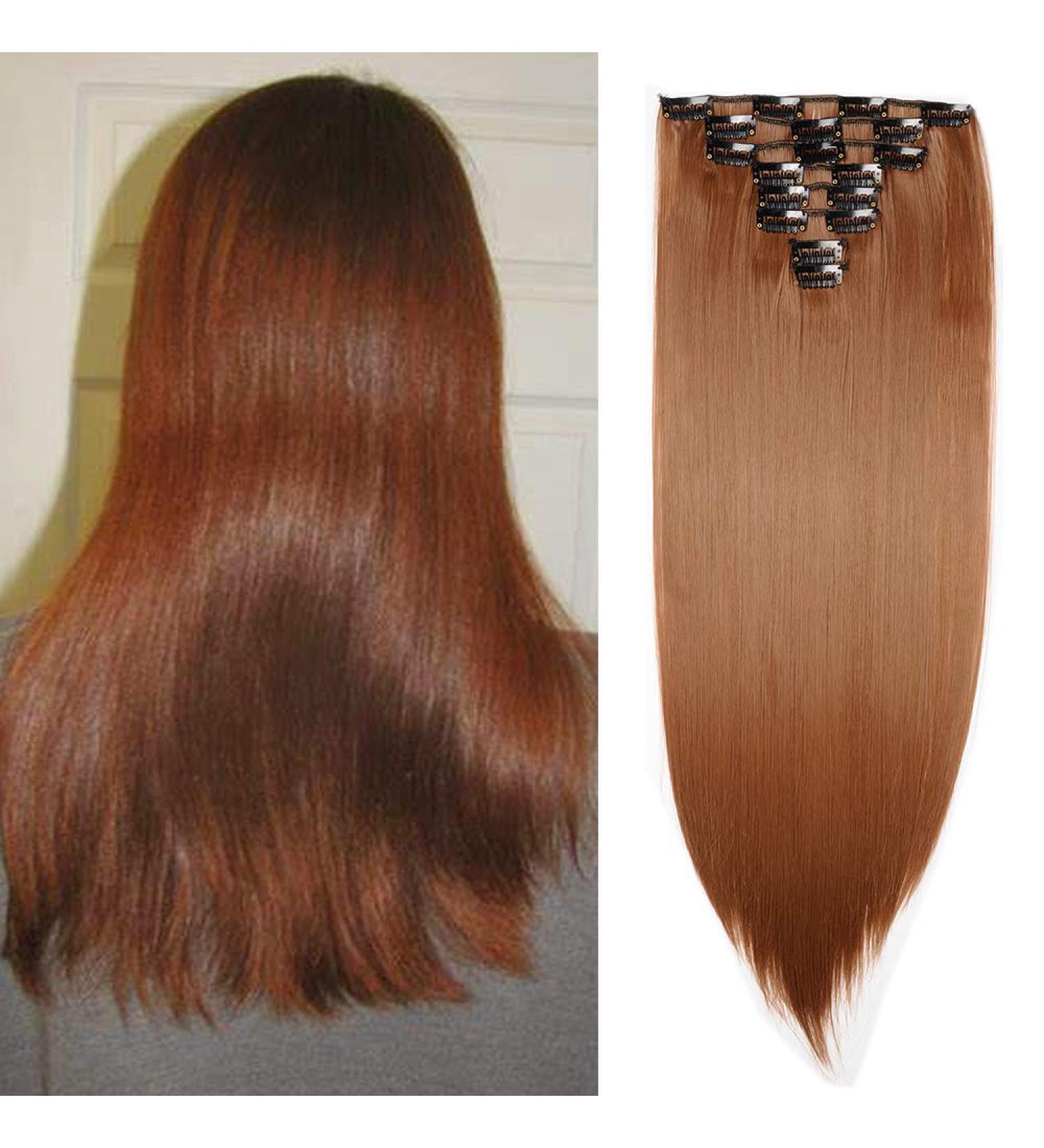 Silk-co 23 Vivid Auburn 8PCS Clip in Hair Extensions - 100% Synthetic Hair, Long Straight 23 Inch - Full Head Coverage - Buy Online on GoSupps.com