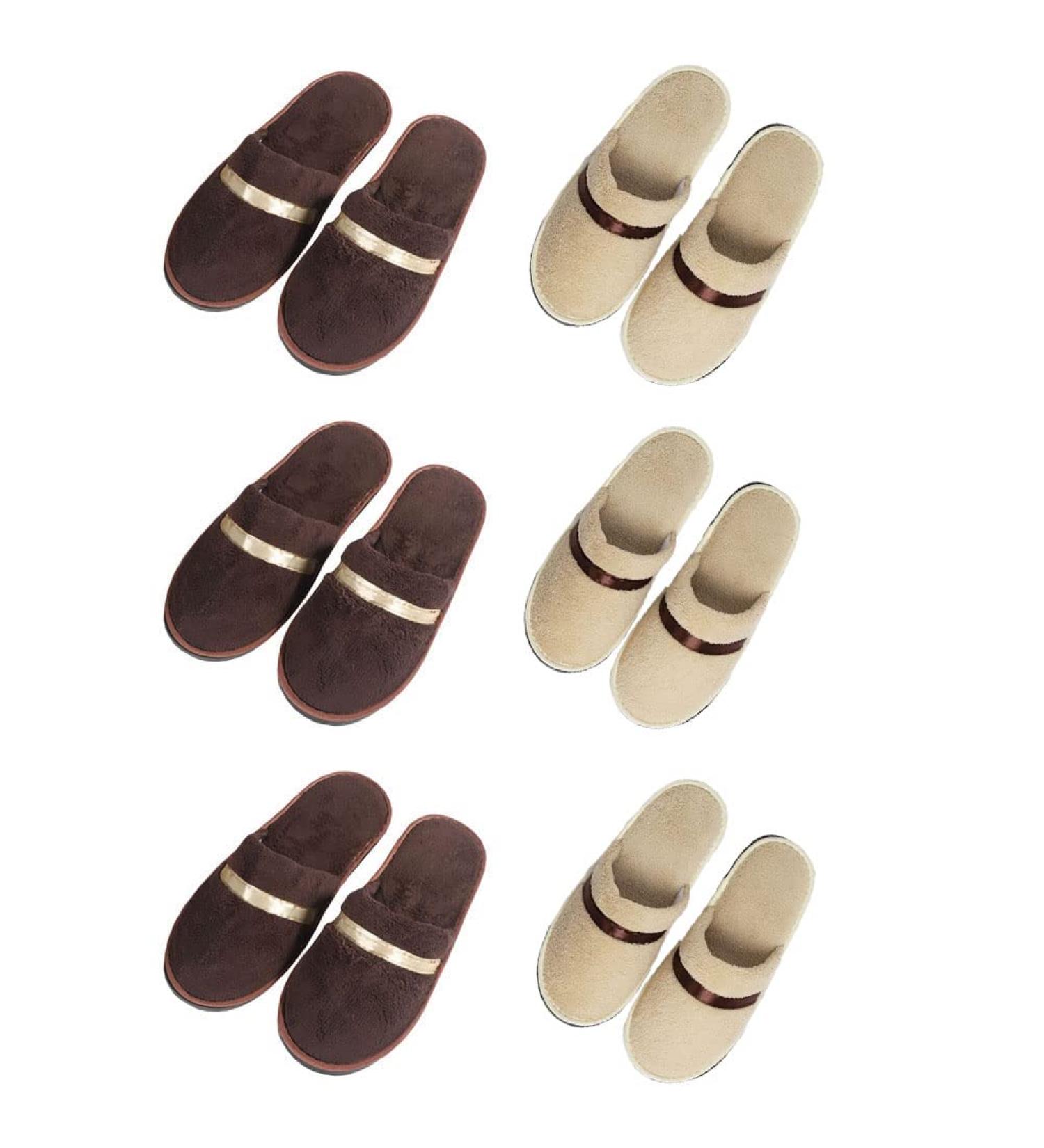 Buy Tianmao Hotel Slippers 5 Pairs of Closed-Toe Coral Fleece Guest Slippers for Spa Travel & Parties Universal Size Brown & Beige - Buy Online on GoSupps.com