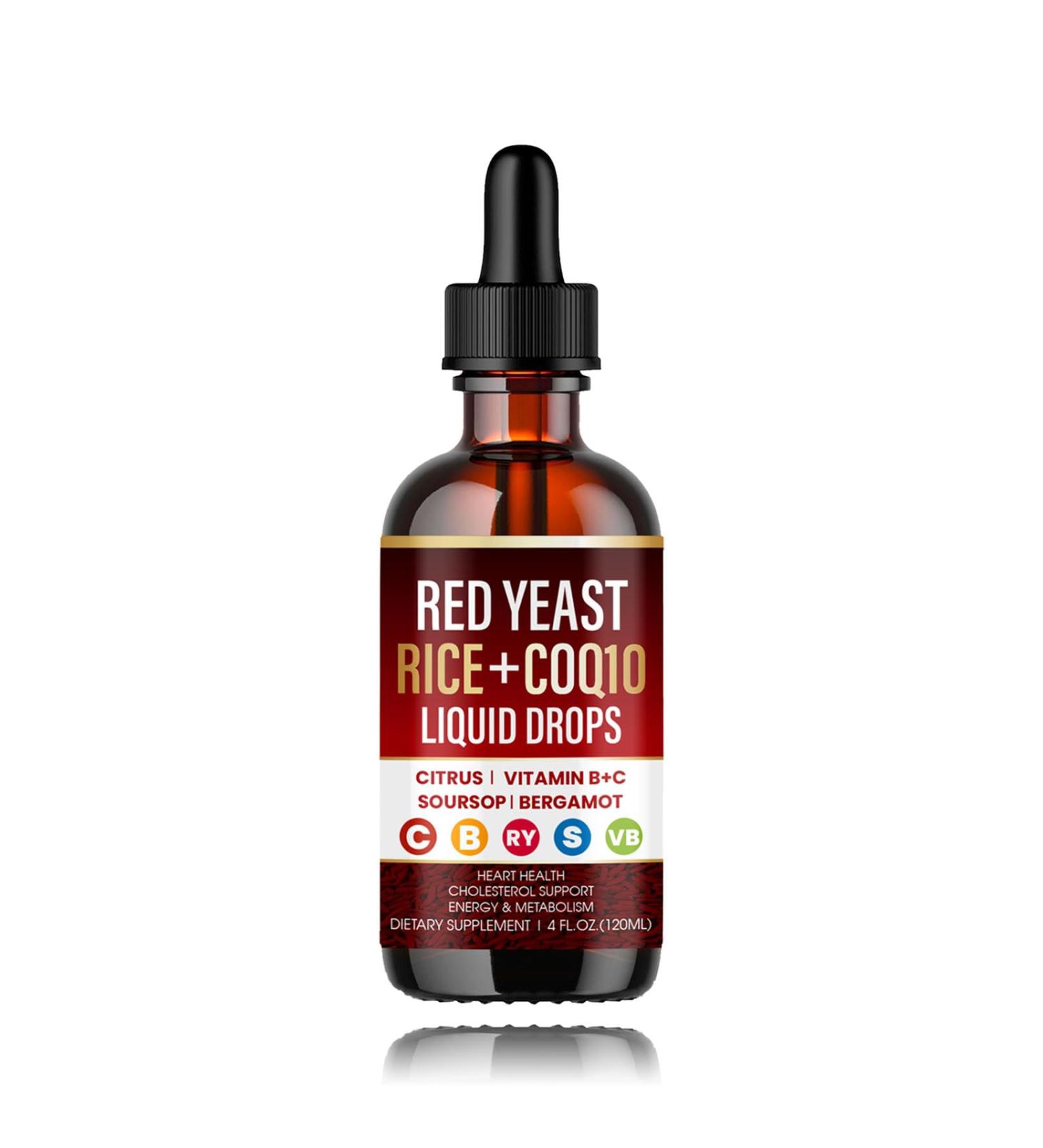 Red Yeast Rice with Coq10 Liquid Drops Red Rice Yeast for Cholesterol with Citrus Bergamot Immune & Heart Support - 120ML (1) - Buy Online on GoSupps.com
