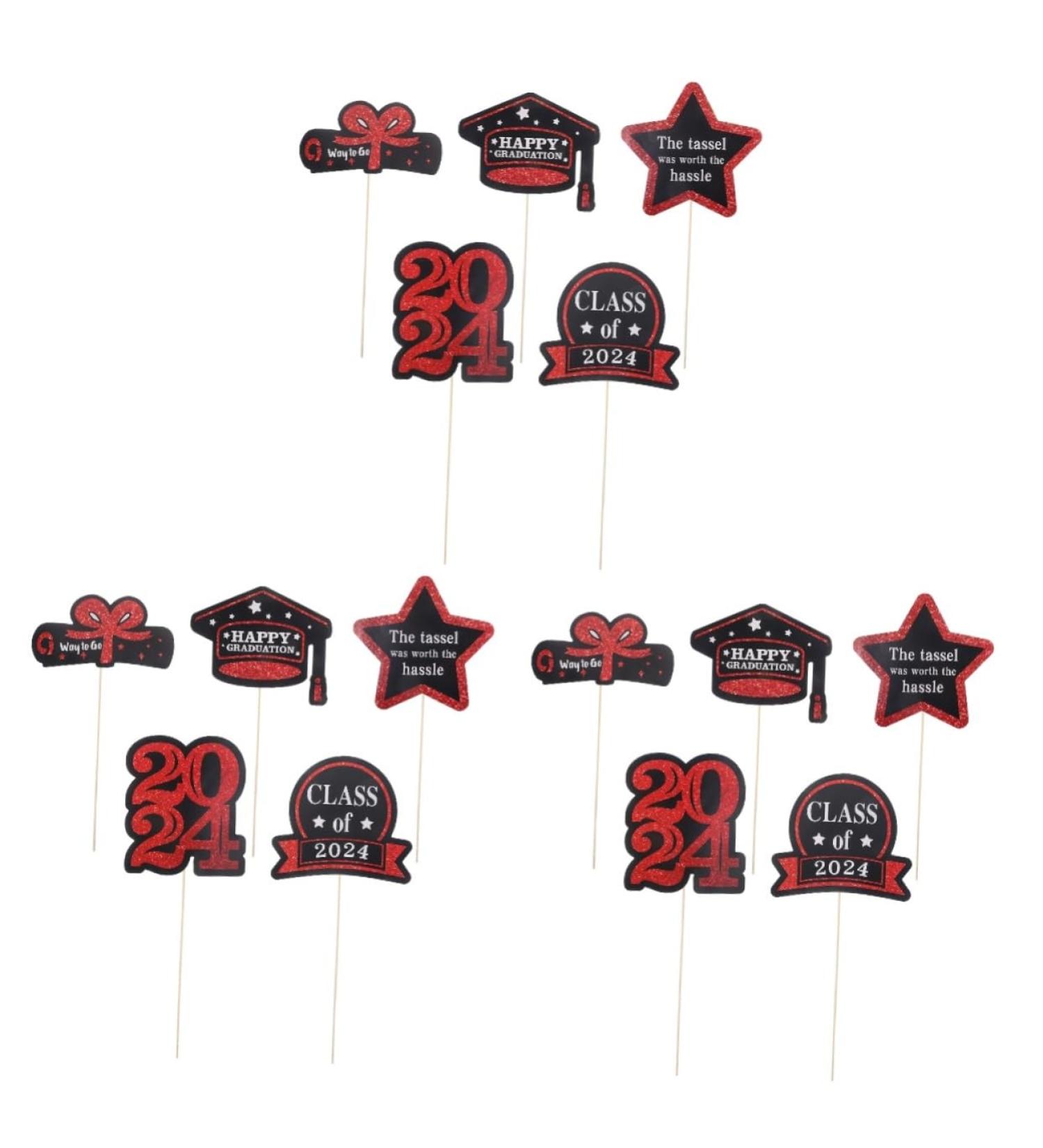 Cabilock Graduation Cake Toppers 15 Packs Graduation Card Tag Labels Vase Diy Cards Vase Decor Red Wooden Props Cake Graduation Cupcake Toppers Redx3pcs 16.00X13.70X0.10CMx3pcs - Buy Online on GoSupps.com