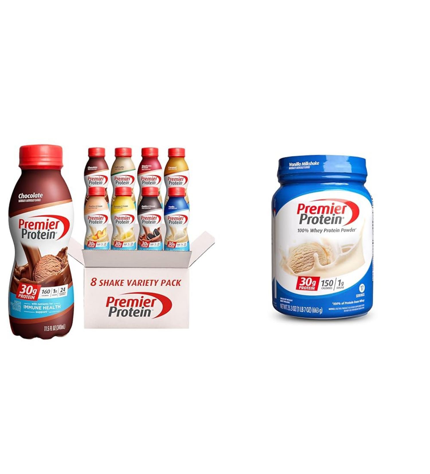8 Flavor Protein Shake Can Variety Pack with Vanilla Protein Powder 30g Protein 24 Vitamins & Minerals 1g Sugar