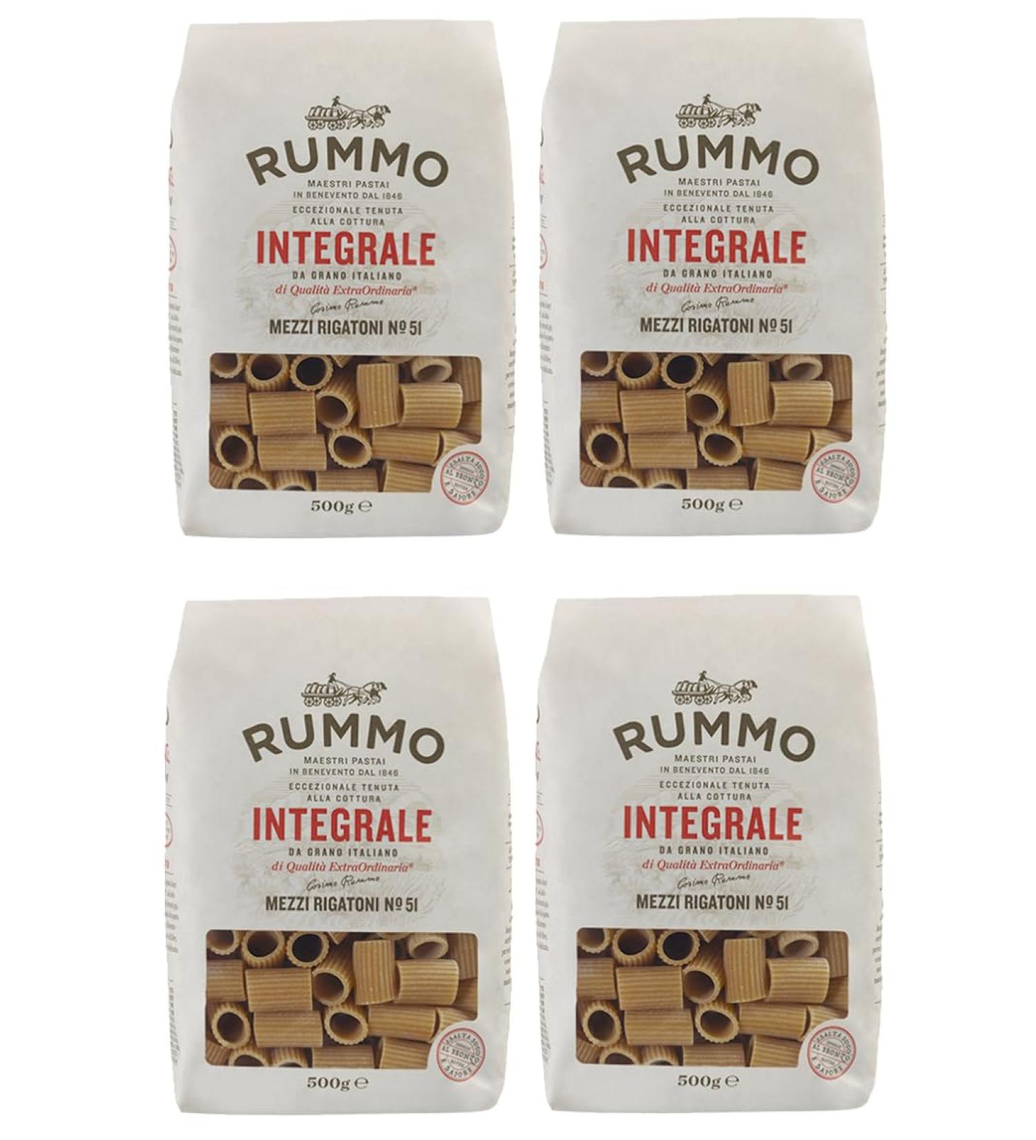  Rummo Rummo Pasta Integral Mezzi Rigatoni No. 51 Whole Grain Pasta Italian Pasta 500 g (Pack of 4) - Buy Online on GoSupps.com