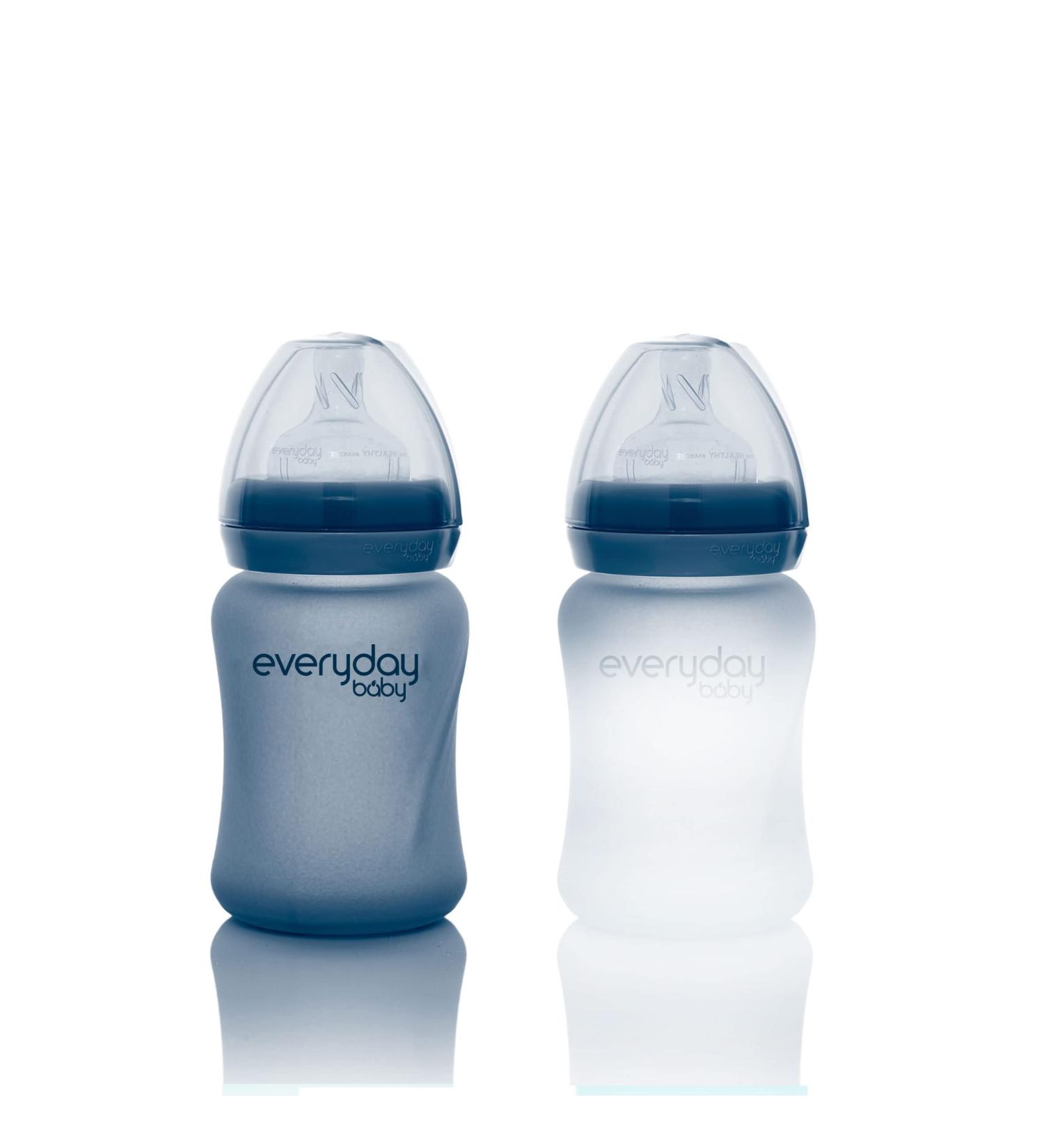Glass Baby Bottle 150ml with Heat Sensor & Anti-Colic Teat - Blueberry - Buy Online on GoSupps.com