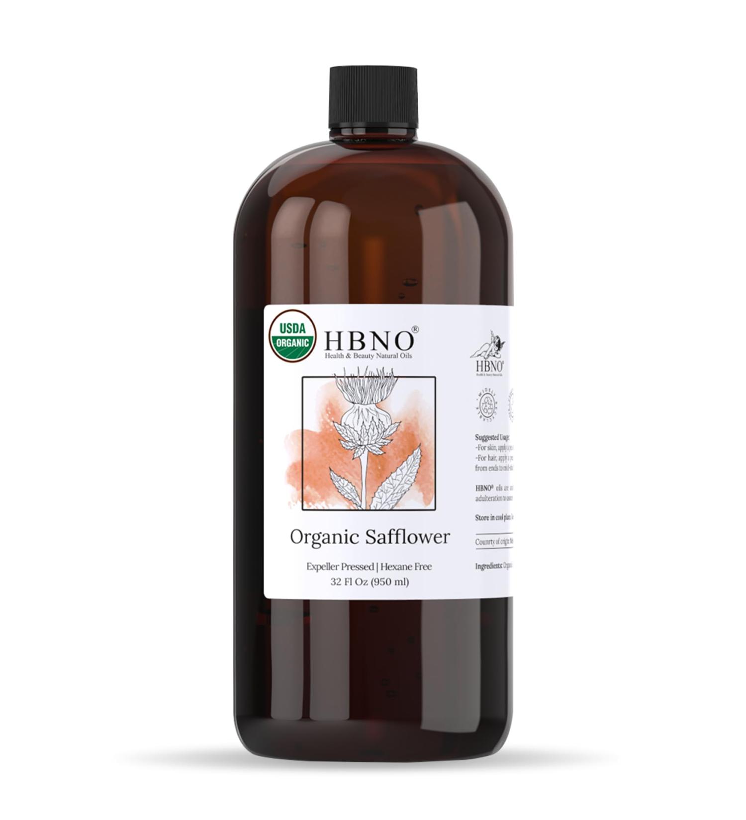 HBNO Organic Safflower Oil - 32 oz (950ml) Value Size - Ideal for Shampoos Conditioners Face wash Lotions and Skin care products - Buy Online on GoSupps.com