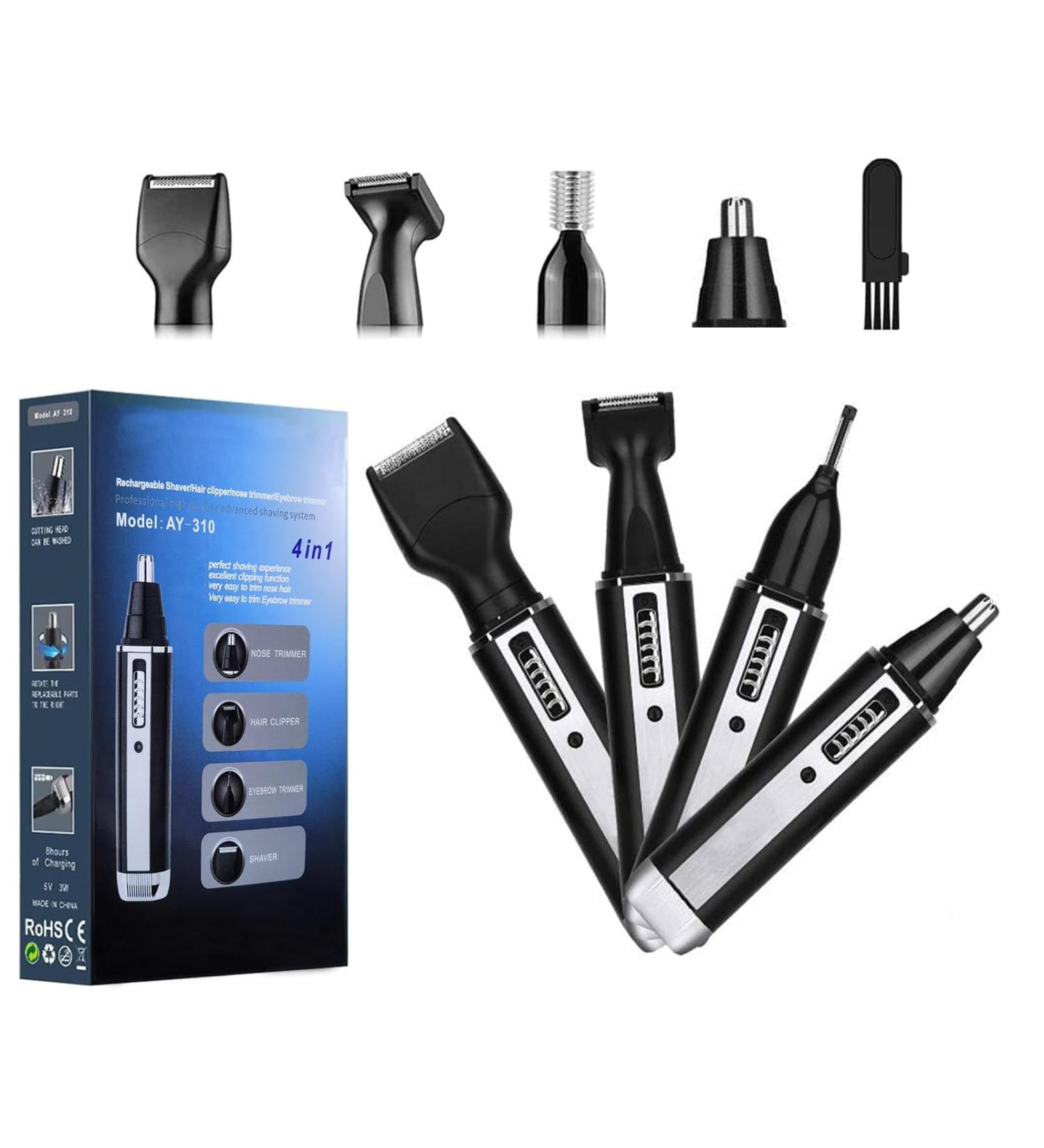 USB Rechargeable Nose Hair Trimmer for Men | 4-in-1 Painless Beard & Body Hair Clipper | Waterproof Dual-Edge Blades | Easy Cleansing - Buy Online on GoSupps.com