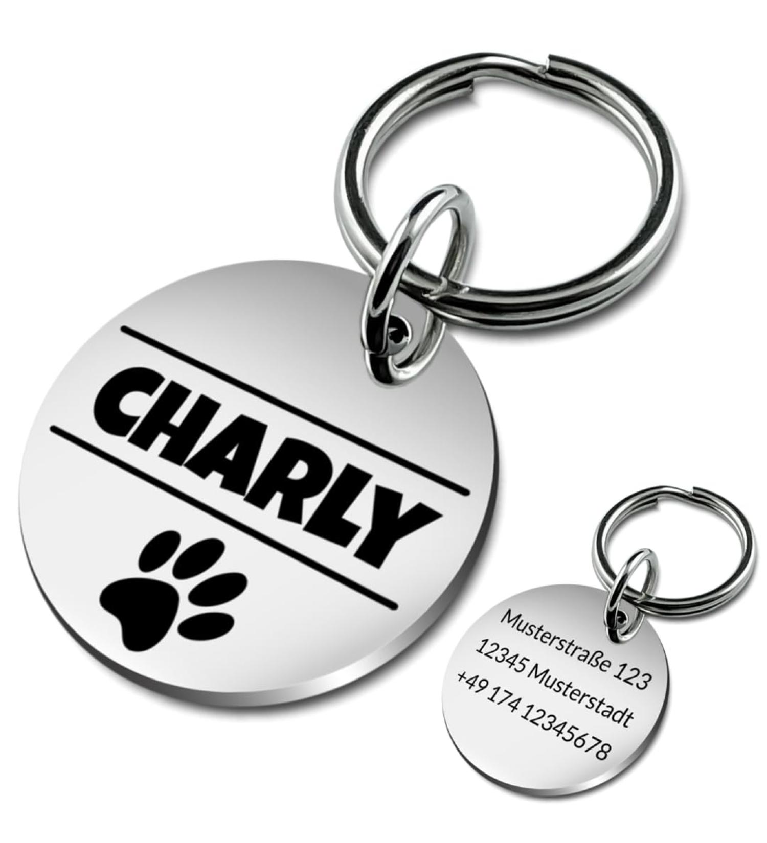 Personalized Stainless Steel Dog Tag - Engraved Collar ID | 25mm & 30mm | Custom Name Motif & Text for Pets - Buy Online on GoSupps.com