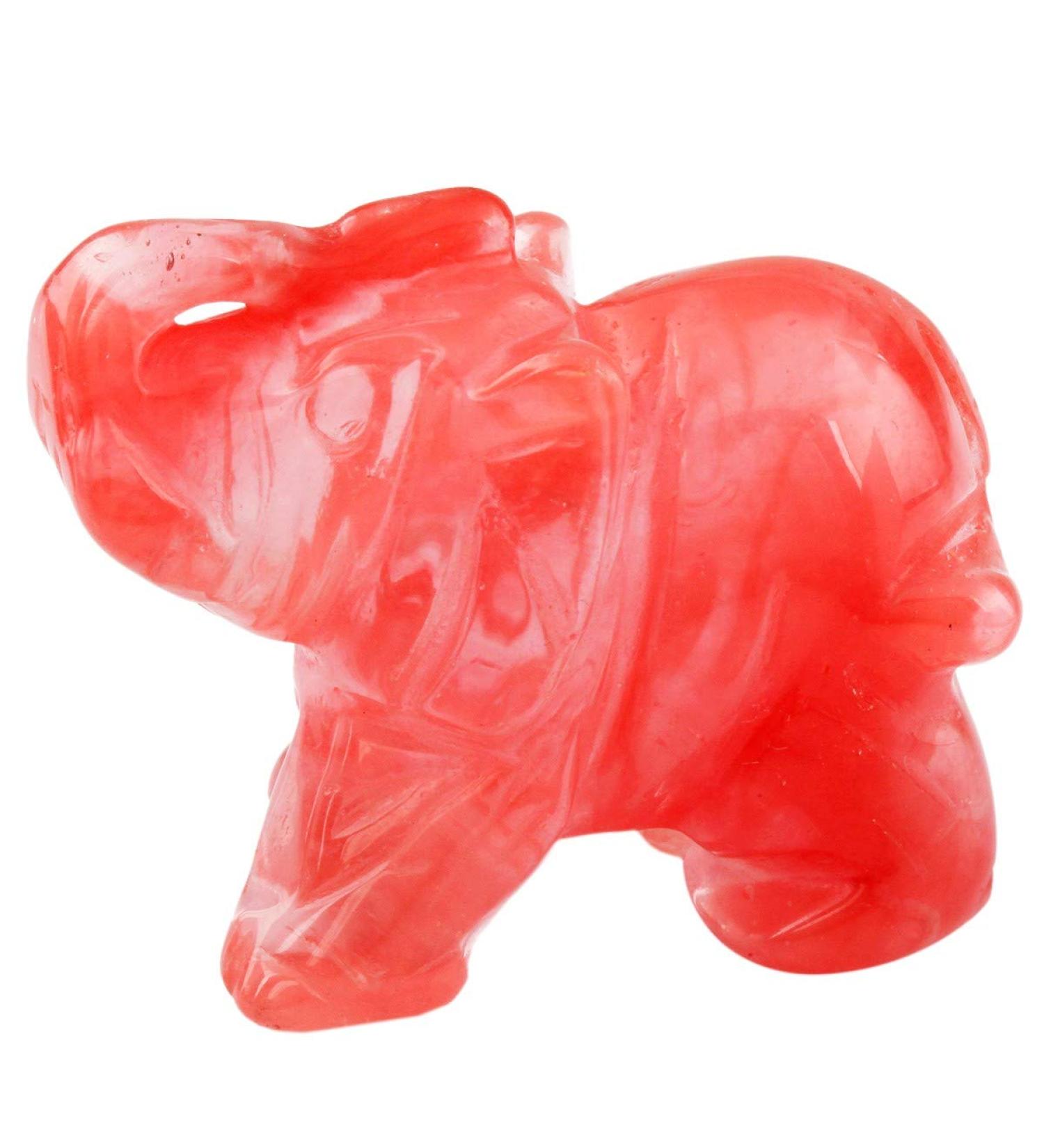 Nupuyai Elephant Figure - Red Cherry Quartz Gemstone Crystal Lucky Charm | Healing Stone & Feng Shui Decoration | Reiki Supplies - Buy Online on GoSupps.com