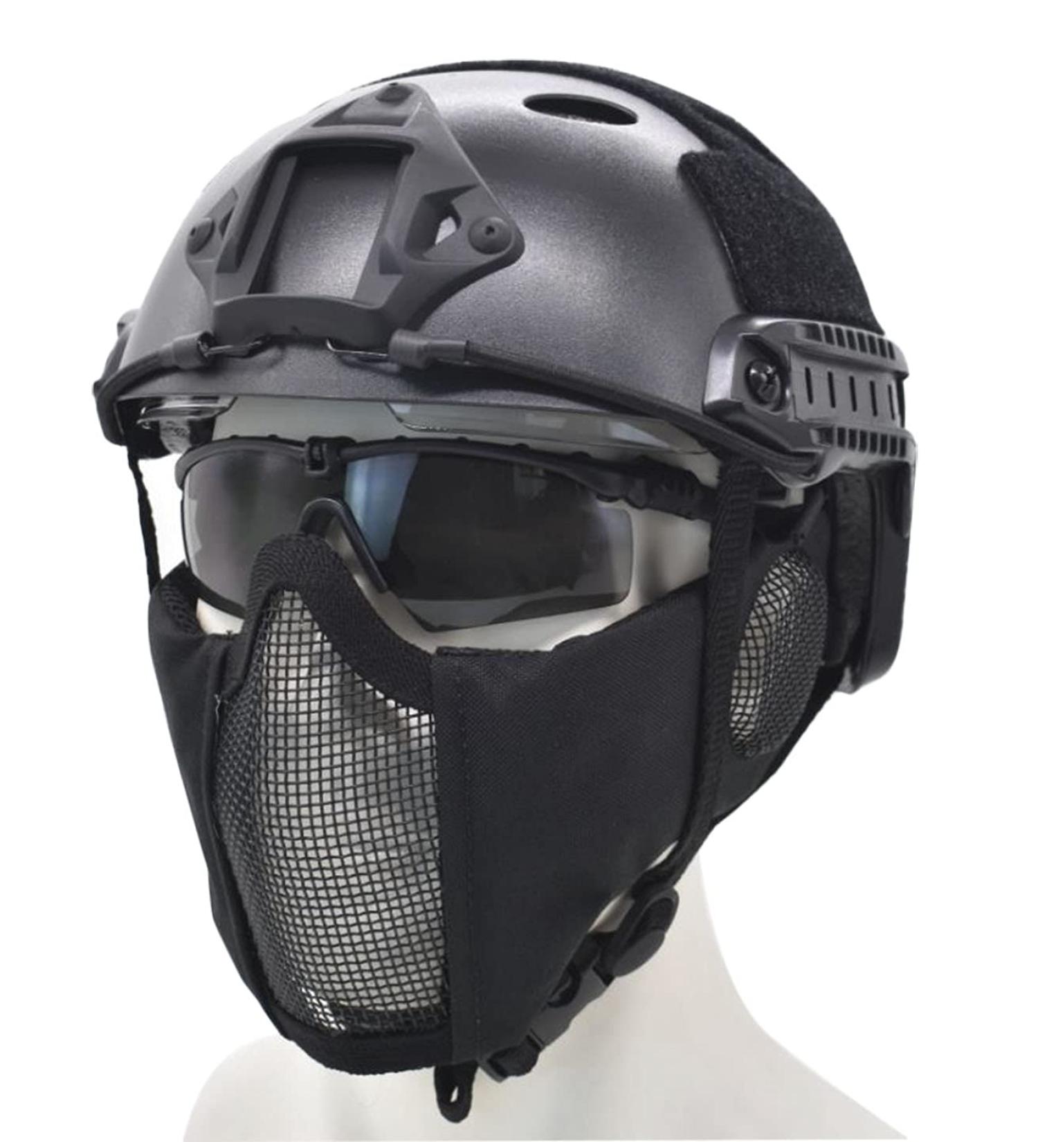 JFFCESTORE PJ Type Tactical Multifunctional Fast Helmet and Foldable Adjustable Half Mesh Mask Black - Buy Online on GoSupps.com