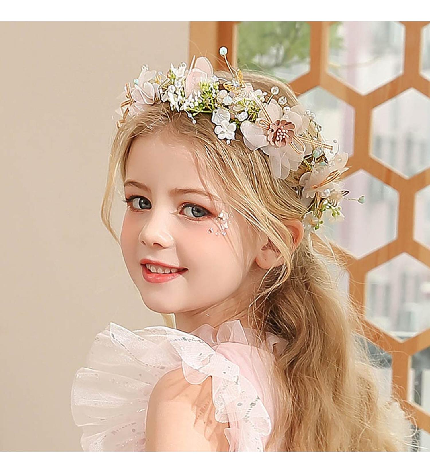 Pink Flower Girl Hair Accessories | Leaf Headband for Weddings & Birthdays | Princess Costume Headgear - Buy Online on GoSupps.com