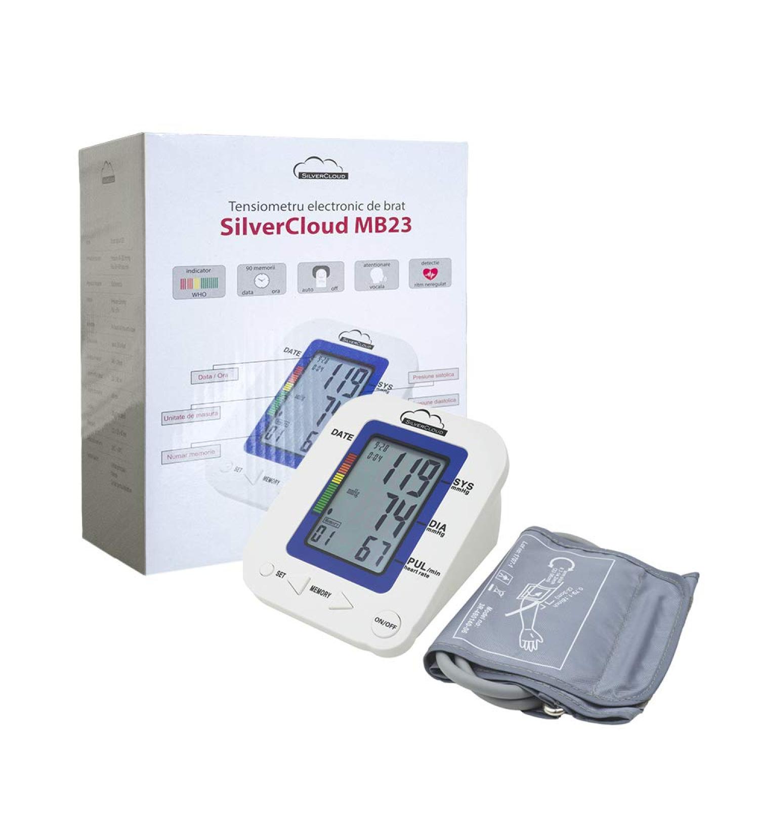 Buy Tonometer SilverCloud MB23 Electronic Arm with LCD Screen & Voice Alert - Accurate Blood Pressure Monitoring for Home Use - International Shipping Available - Buy Online on GoSupps.com