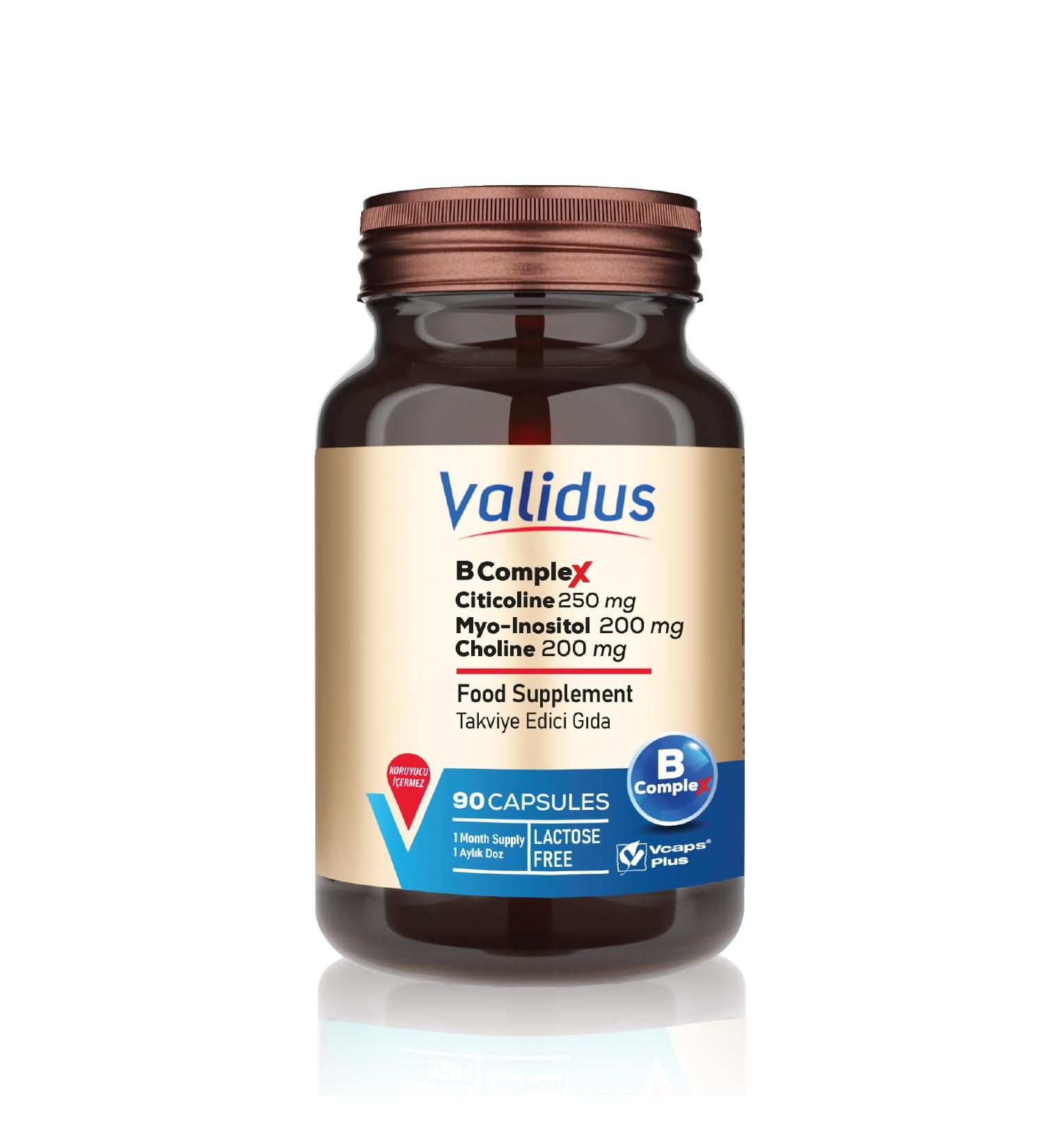 VALIDUS B Complex + Citicoline 250 mg + Myo-Inositol 200 mg + Choline 200 mg 90 Capsules - Buy Online on GoSupps.com
