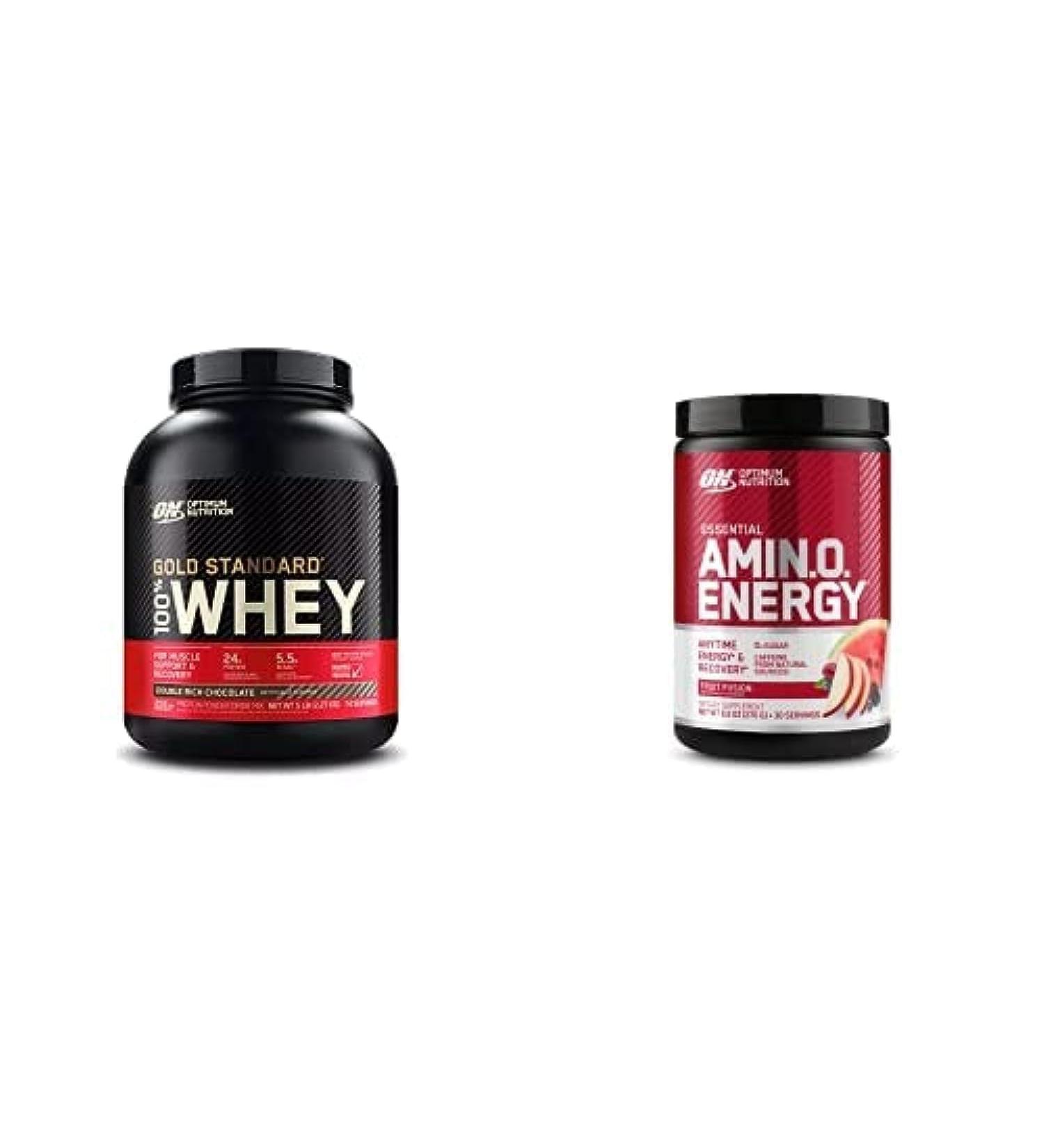 ON Gold Standard 100% Whey Protein Primary Source Isolate - Double Rich Chocolate 74 Servings + ON Amino Energy - BCAA Amino Acids Keto Friendly Green Coffee Extract- Fruit Fusion 30 Servings