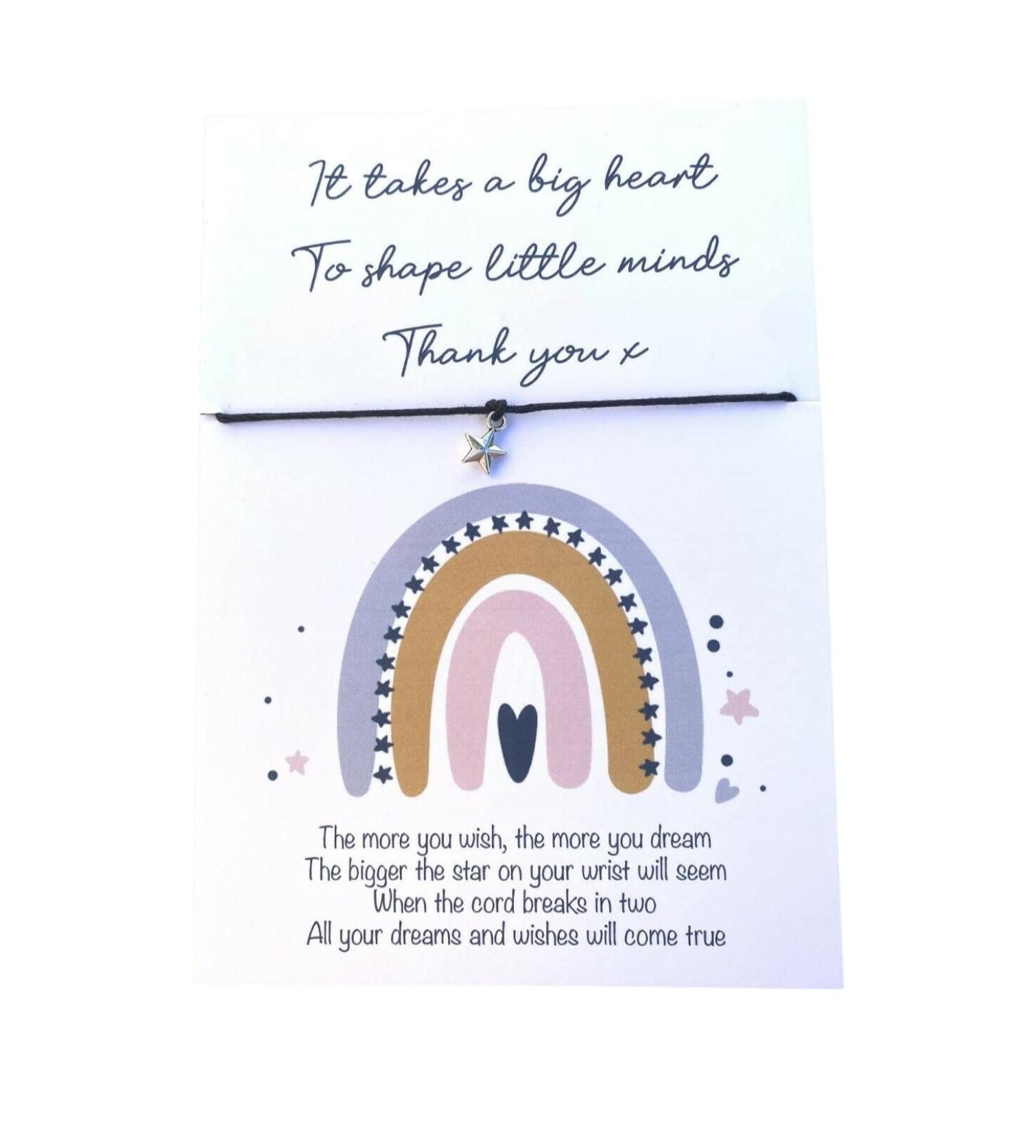 Teacher Thank You Card Wish Bracelet Teacher Assistant Nursery Childminder Nursery Christmas Gift Silver