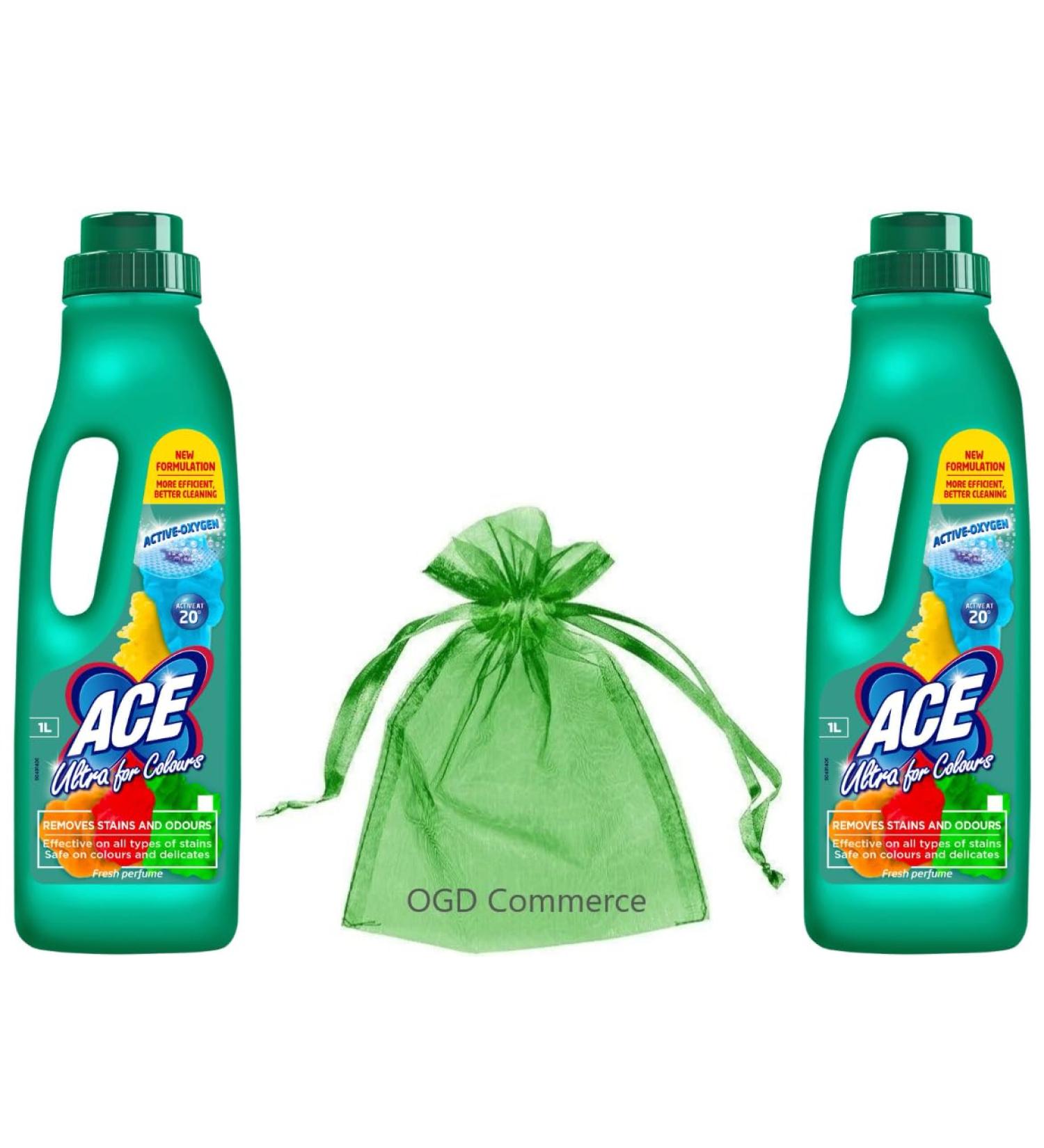 Ace Ultra for Colours Remove stains & odours Hygienic Cleaning 1L Fresh Perfume Twin Pack + Gift For you Organza small bag - Buy Online on GoSupps.com