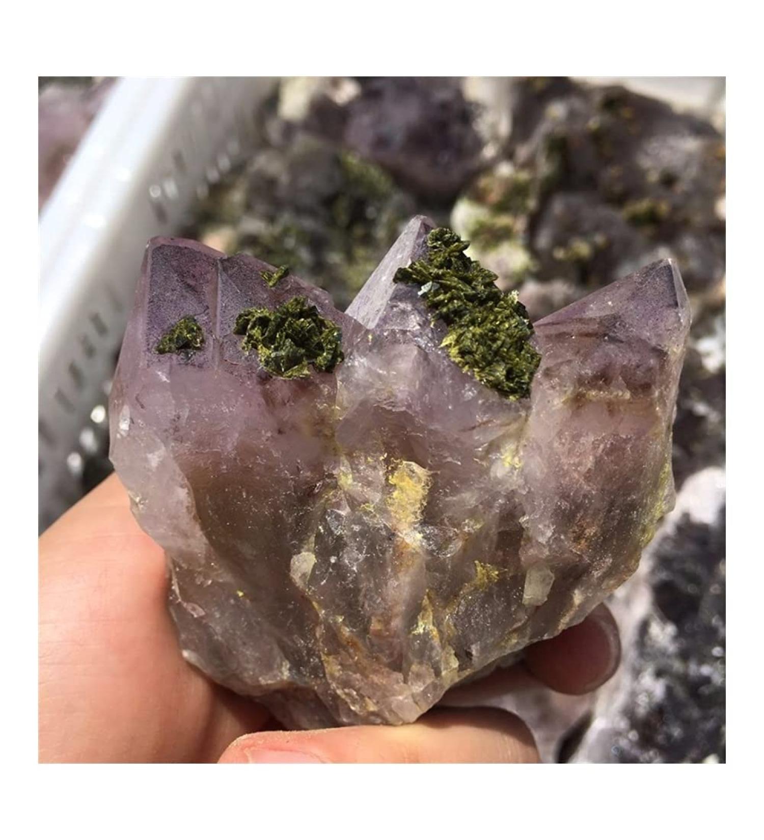 Amazing Natural Amethyst Cluster Specimen Seven Amethyst with Green Tourmaline Stones and Crystals FZUGEDRLI - Buy Online on GoSupps.com