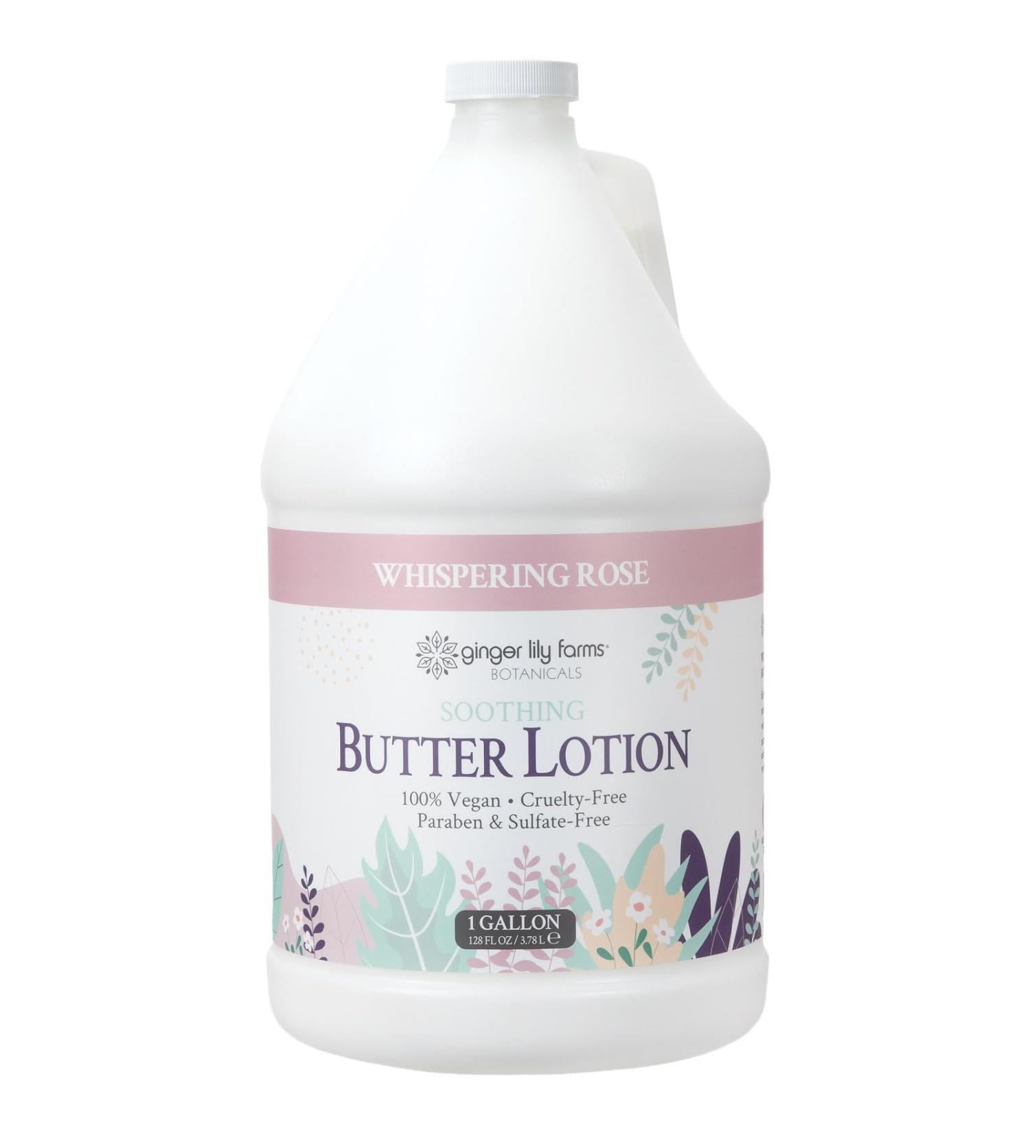Ginger Lily Farms Botanicals Soothing Butter Lotion for Dry Skin 100% Vegan & Cruelty-Free Whispering Rose Scent 1 Gallon (128 fl oz) Refill - Buy Online on GoSupps.com