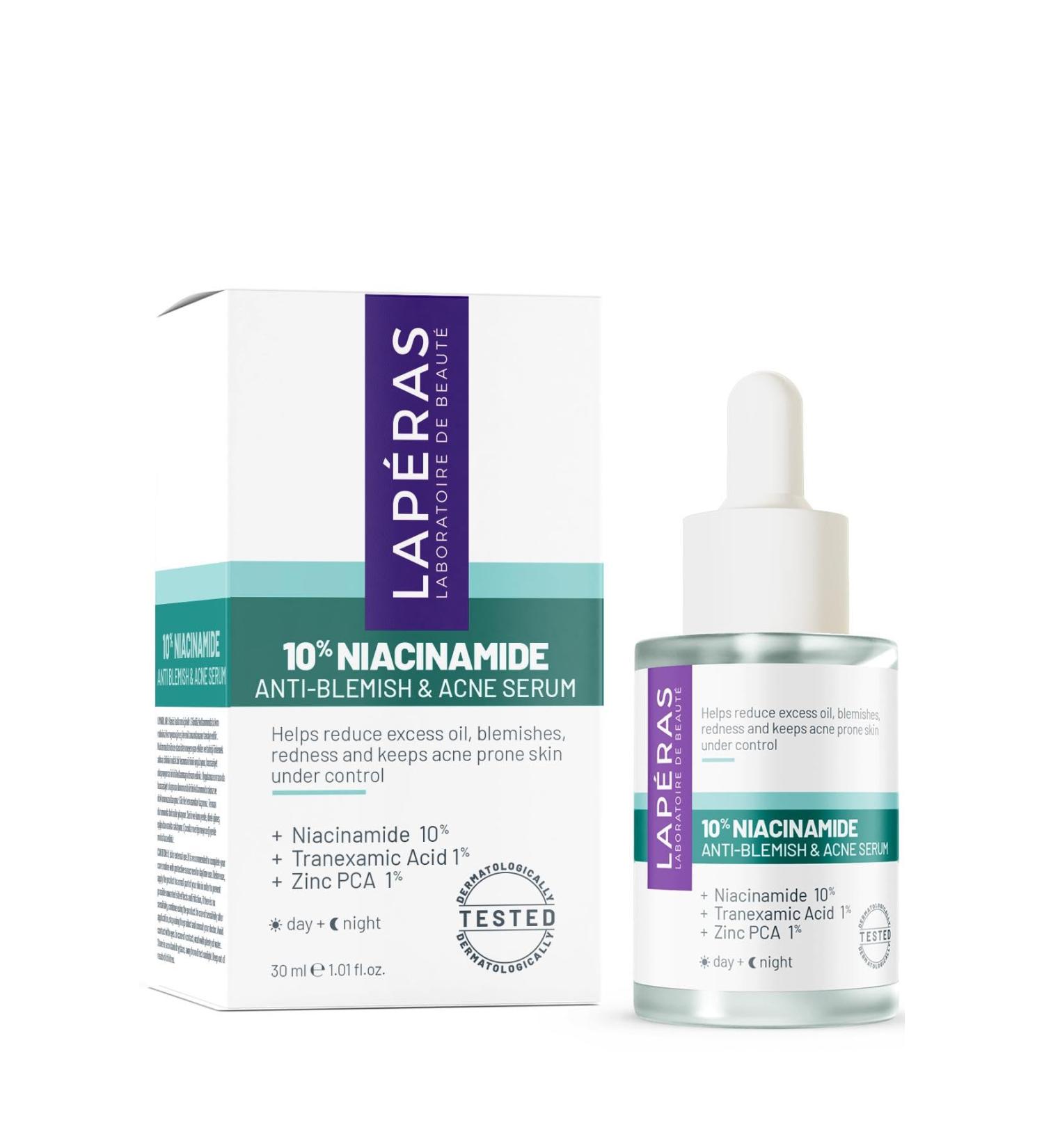 Lap ras 10% Niacinamide%1 Tranexamic Acid%1 Zinc Pca Anti-Blemish Acne Serum Pore Tightening Sebum Balancing Redness Reducing Fragrance Free Paraben Free and Non-Comedogenic 30 ml - Buy Online on GoSupps.com