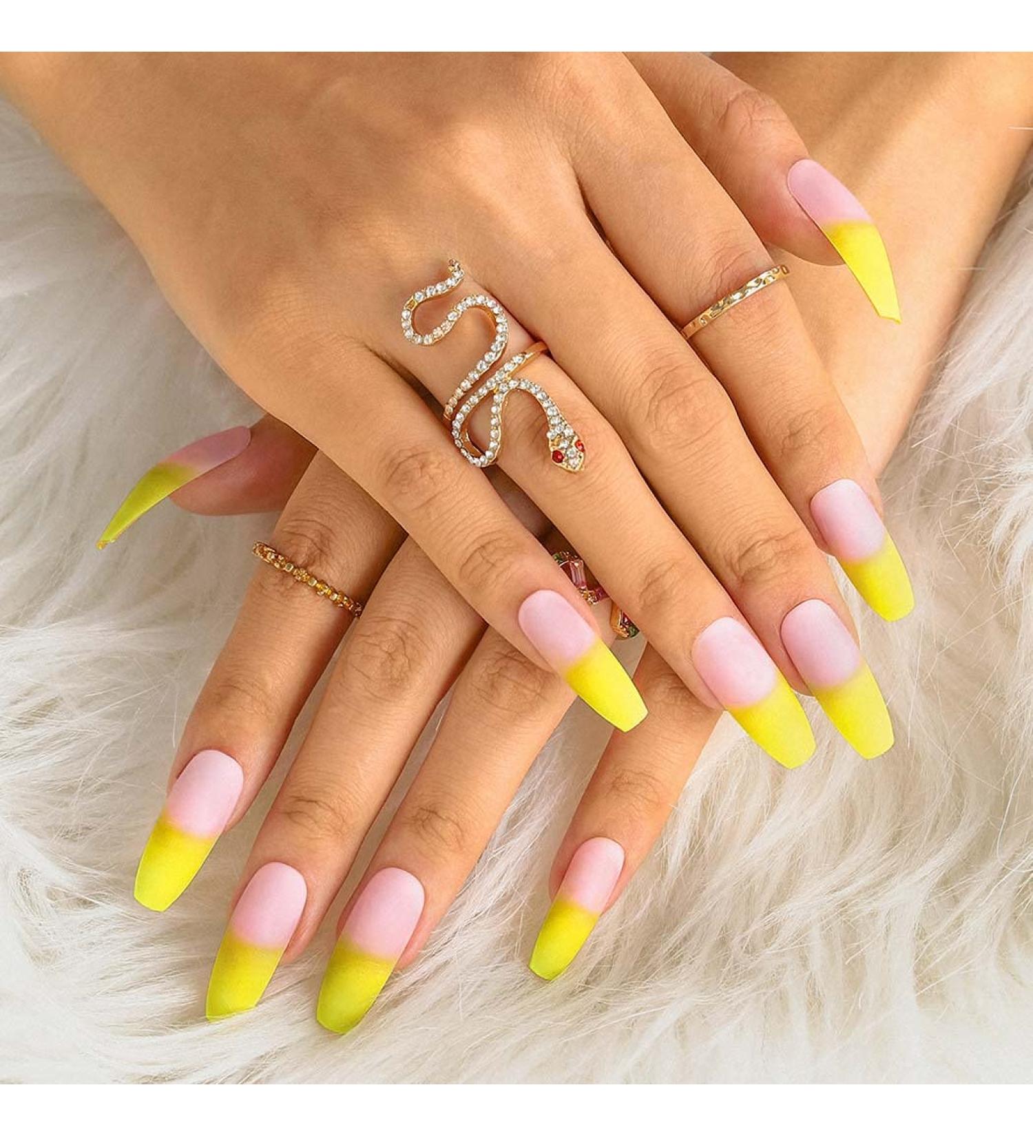 Sethexy Matte Coffin False Fingernails | French Ballerina Gradient Nails | 24 Acrylic Press-On Nail Tips for Women & Girls - Buy Online on GoSupps.com