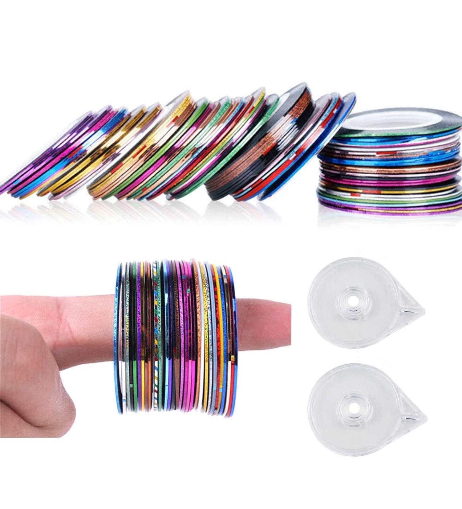 Tvoip 64 Rolls Nail Striping Tape Set | 32 Colors + 2 Tape Dispensers | Nail Art Decoration Stickers - Buy Online on GoSupps.com