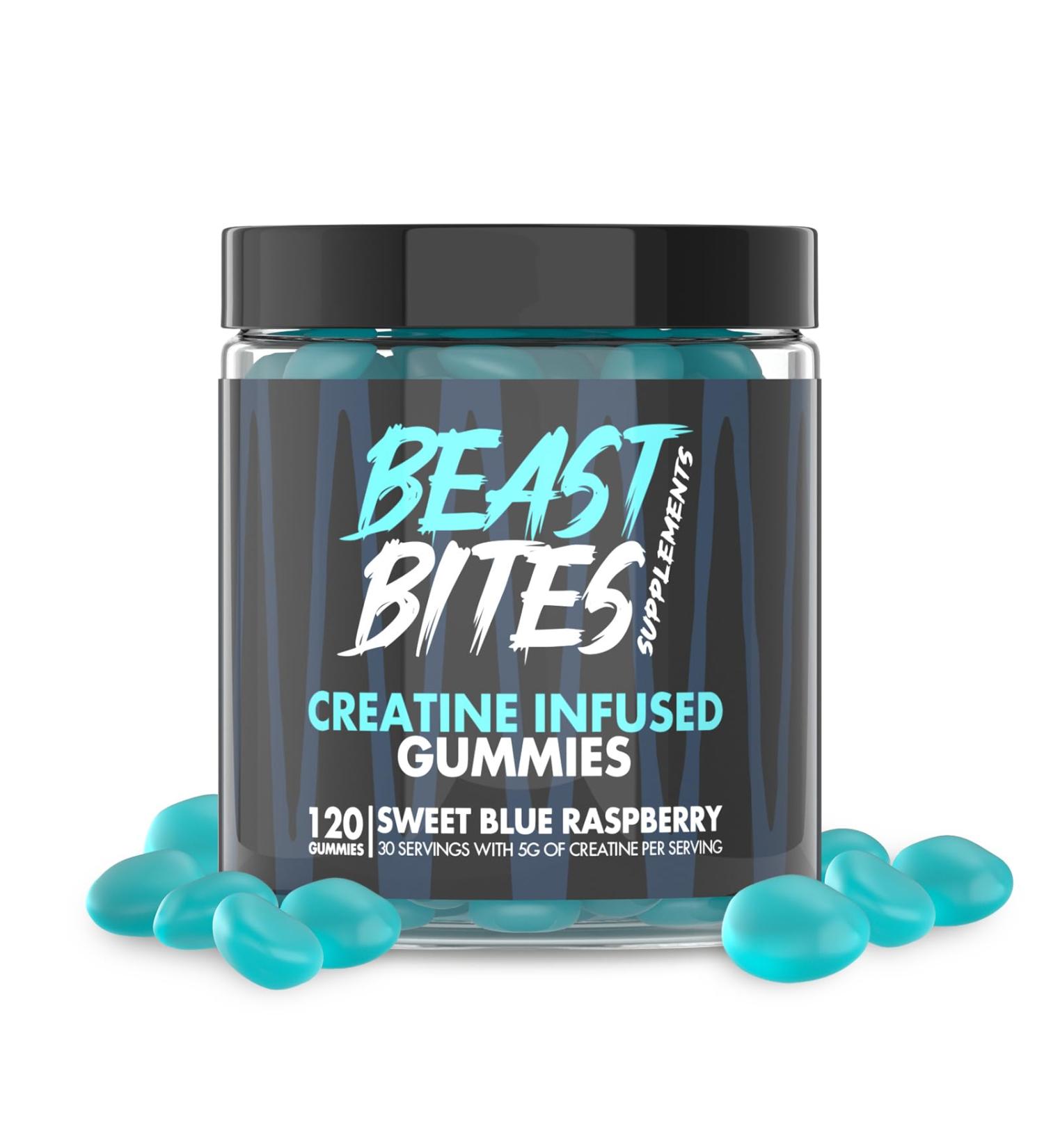 Creatine Bites | 5g Creatine Monohydrate Gummies | Vegan Low-Calorie No Sugar | Blue Raspberry Flavor - 30 Count - Buy Online on GoSupps.com