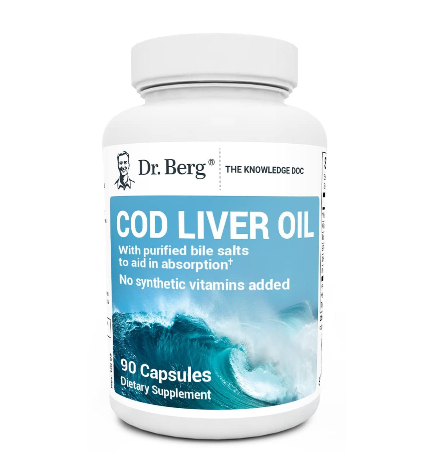 Dr. Berg's Cod Liver Oil Capsules: Omega-3 DHA & EPA for Heart, Brain, Eye, Skin & Immune Health - 90ct - Buy Online on GoSupps.com