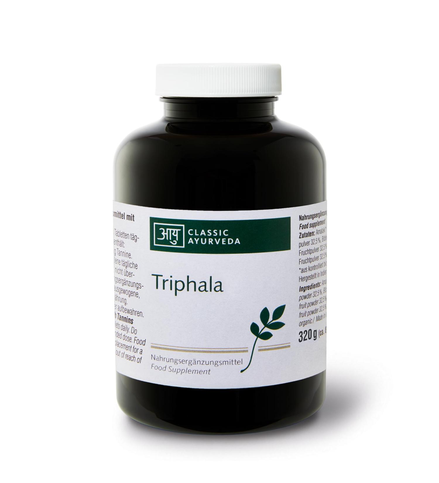 Classic Ayurveda - Triphala tablets - 320 g (approx. 800 tablets) - Dried fruits from AMLA Haritaki and Bibhitaki - Ayurveda Rasayana (strengthening agents) with tannins