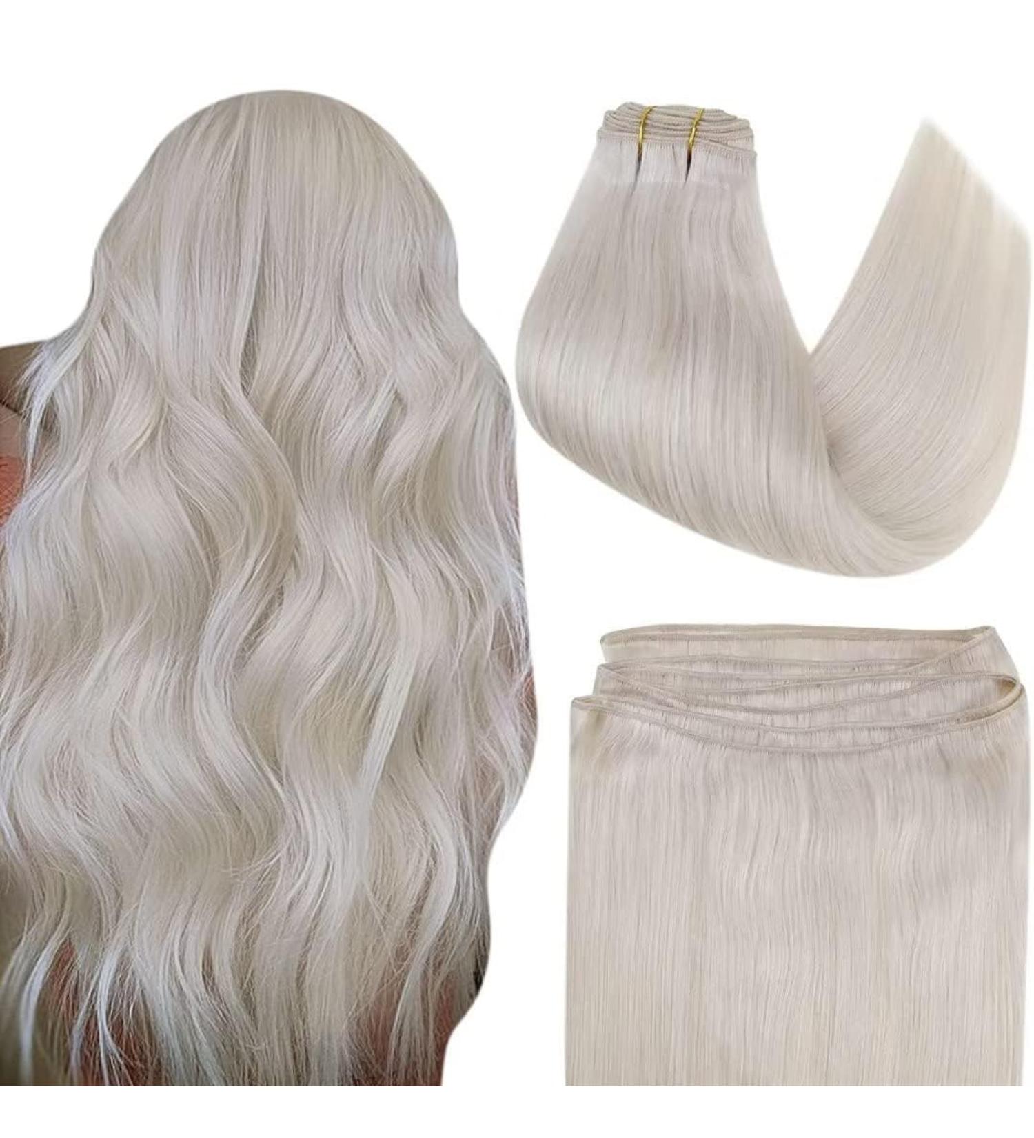 Easyouth Blonde Weft Hair Extensions Real Hair Weft Extensions White Blonde Sew in Hair Extensions Weft Human Hair 12 Inch 70g 12 Inch/30cm 3-Weft #1000