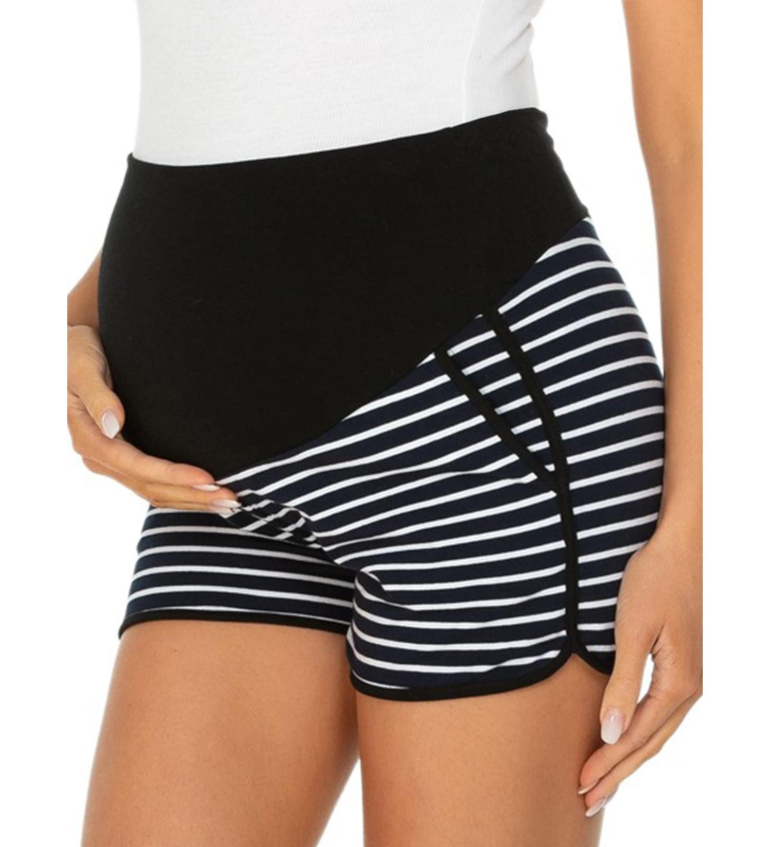 Love2Mi Maternity Tights Leggings - Comfy Stretch Pregnancy Pants (Black/Black White Stripe) - Buy Online on GoSupps.com