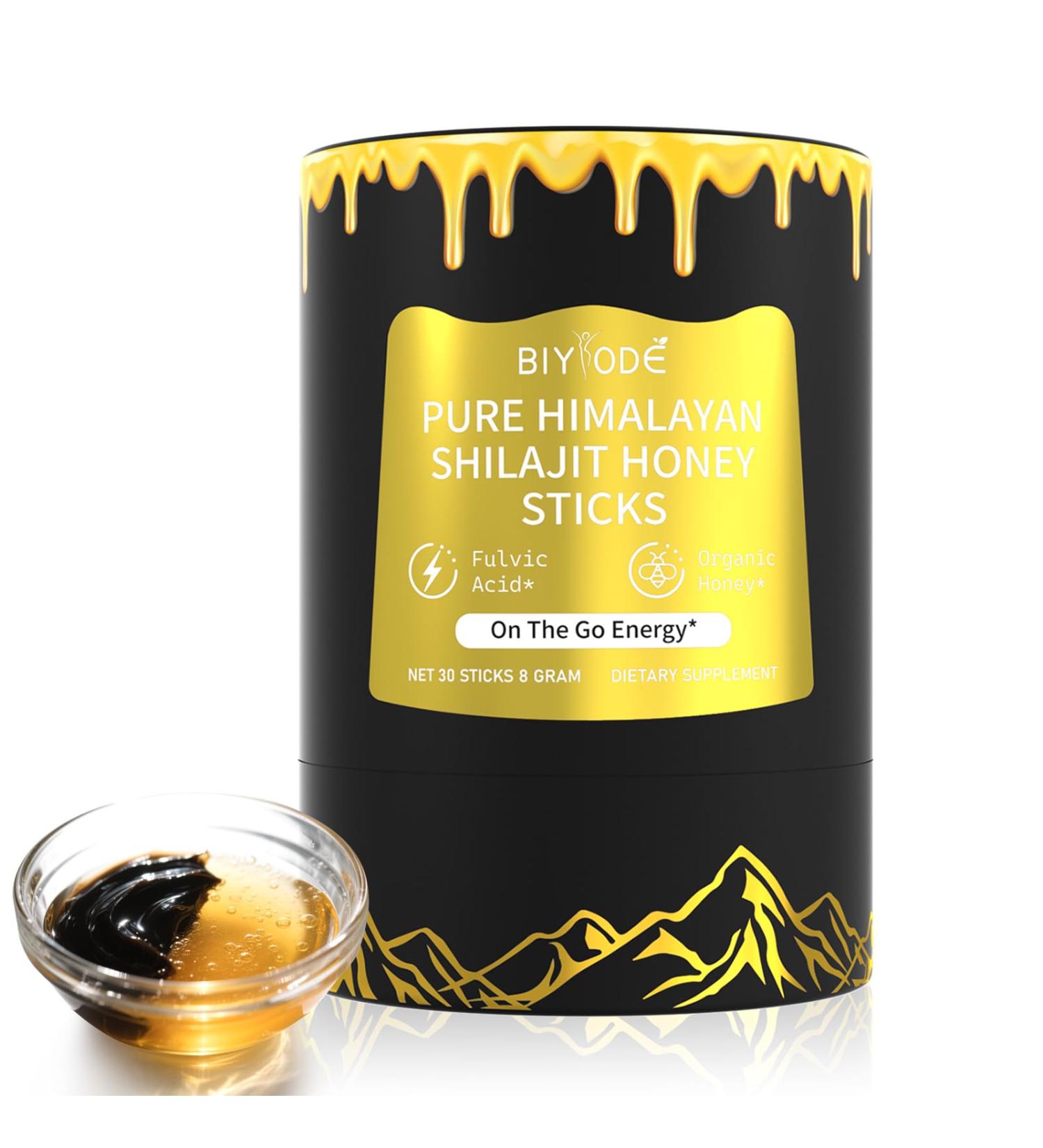 BIYODE Himalayan Pure Shilajit Sticks with Organic Honey, Saffron Easy to Consume Shilajit 30 Sticks for Energy Boost Immune 85+ Trace Minerals 75%+ Fulvic Acid 30 Day Supply - Buy Online on GoSupps.com